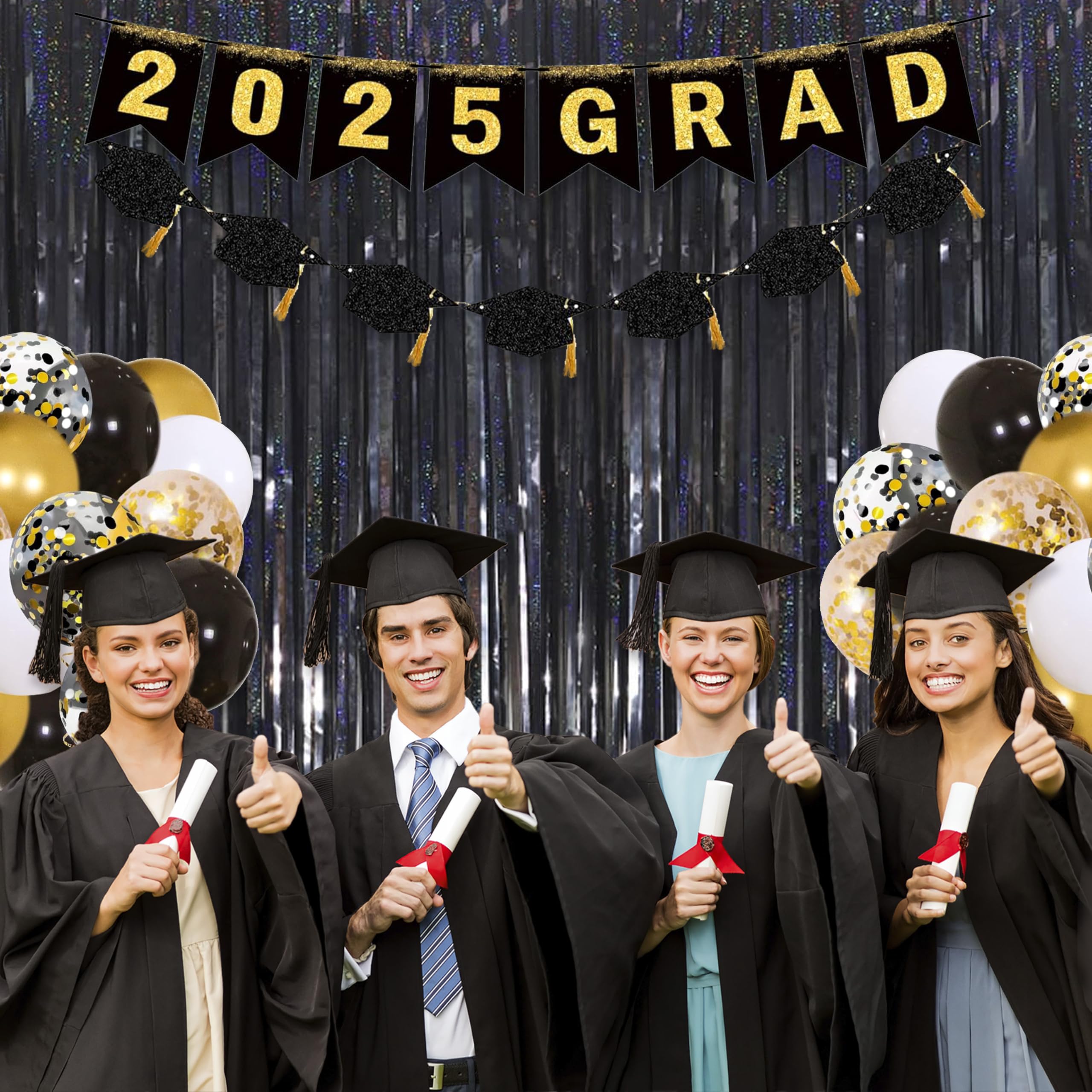 Foil Fringe Curtains Party Decorations - Melsan 3 Pack 3.2 X 8.2 Ft Black Tinsel Curtain Photo Backdrop For Birthday Decorations