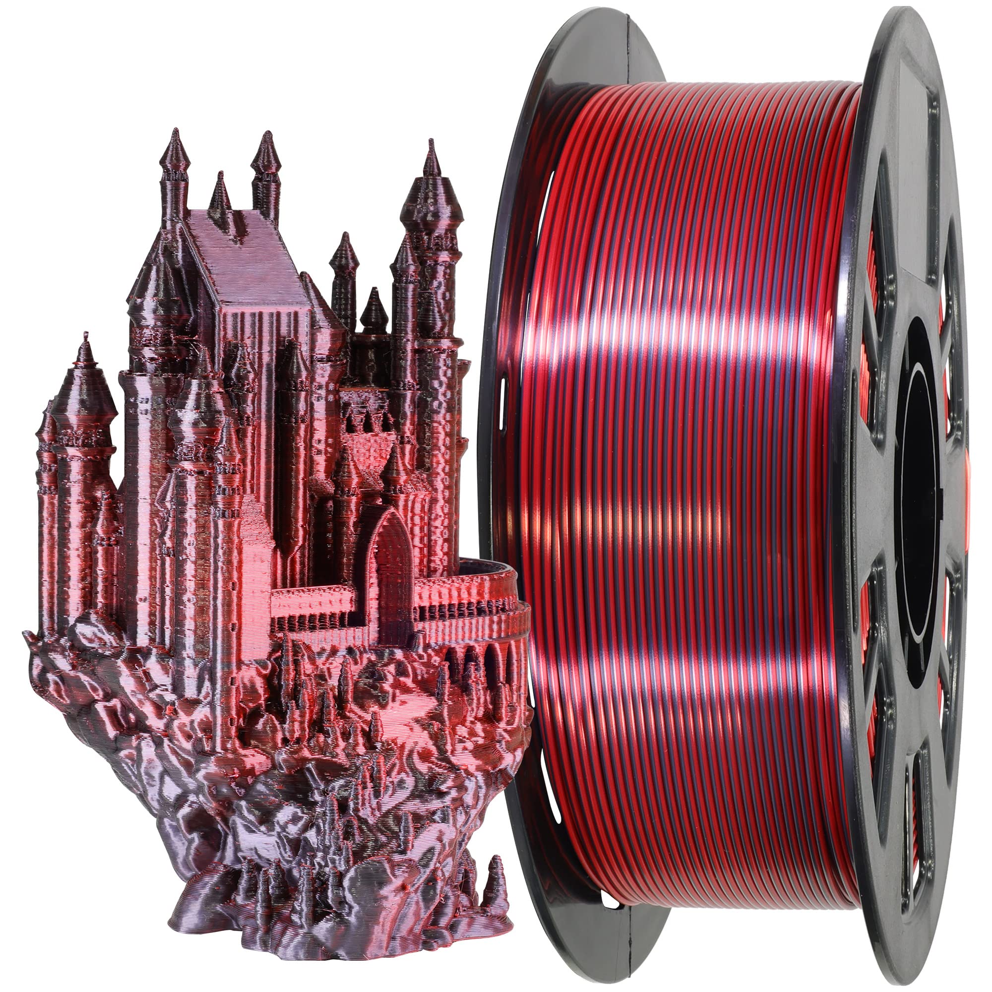 Mika3D 2 Colors In 1 Silk Black Red Pla 3D Filament, 1Kg 2.2Lbs 3D Printing Material With Bicolor Dichromatic Double Colors, Dua