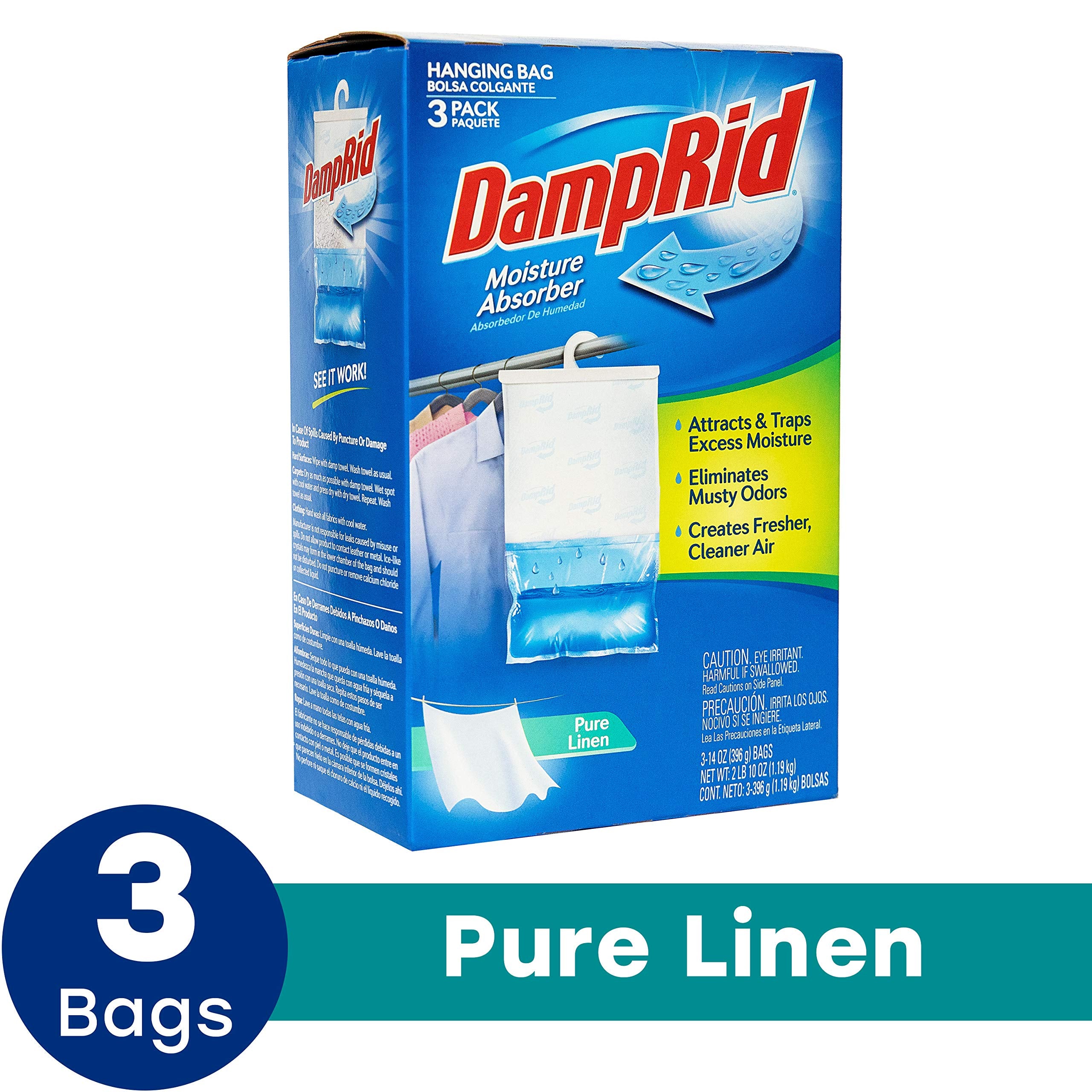 Damprid Pure Linen Hanging Moisture Absorber, 3 Pack, For Fresher, Cleaner Air In Closets