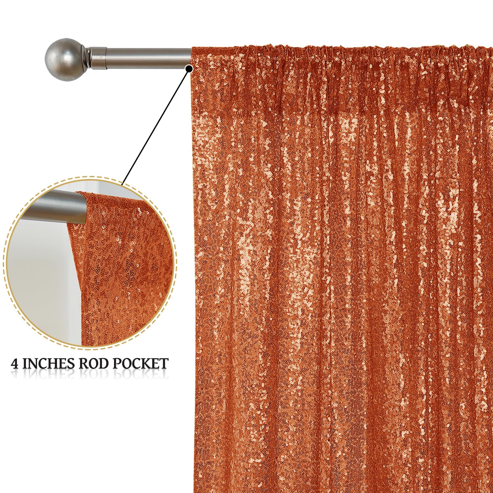 Sugargirl Orange Sequin Backdrop Curtain 4 Panels 2Ftx8Ft Glitter Orange Background Drapes Sparkle Photography Backdrop For Part