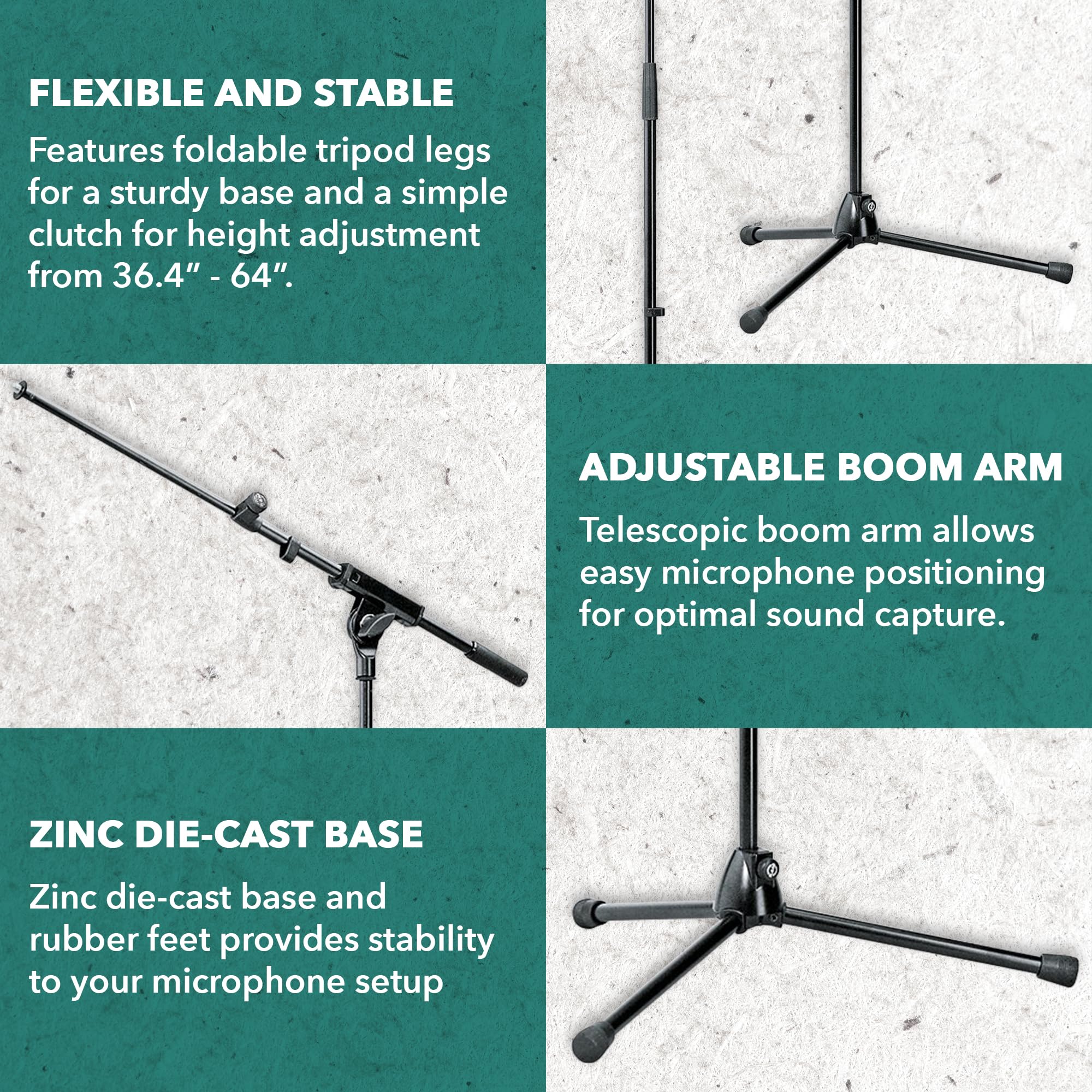 K&M Konig & Meyer 21080.500.55 Tripod Microphone Stand W/Telescoping Boom | Clutch Height Adjustment | Soft-Touch Lock | Folding