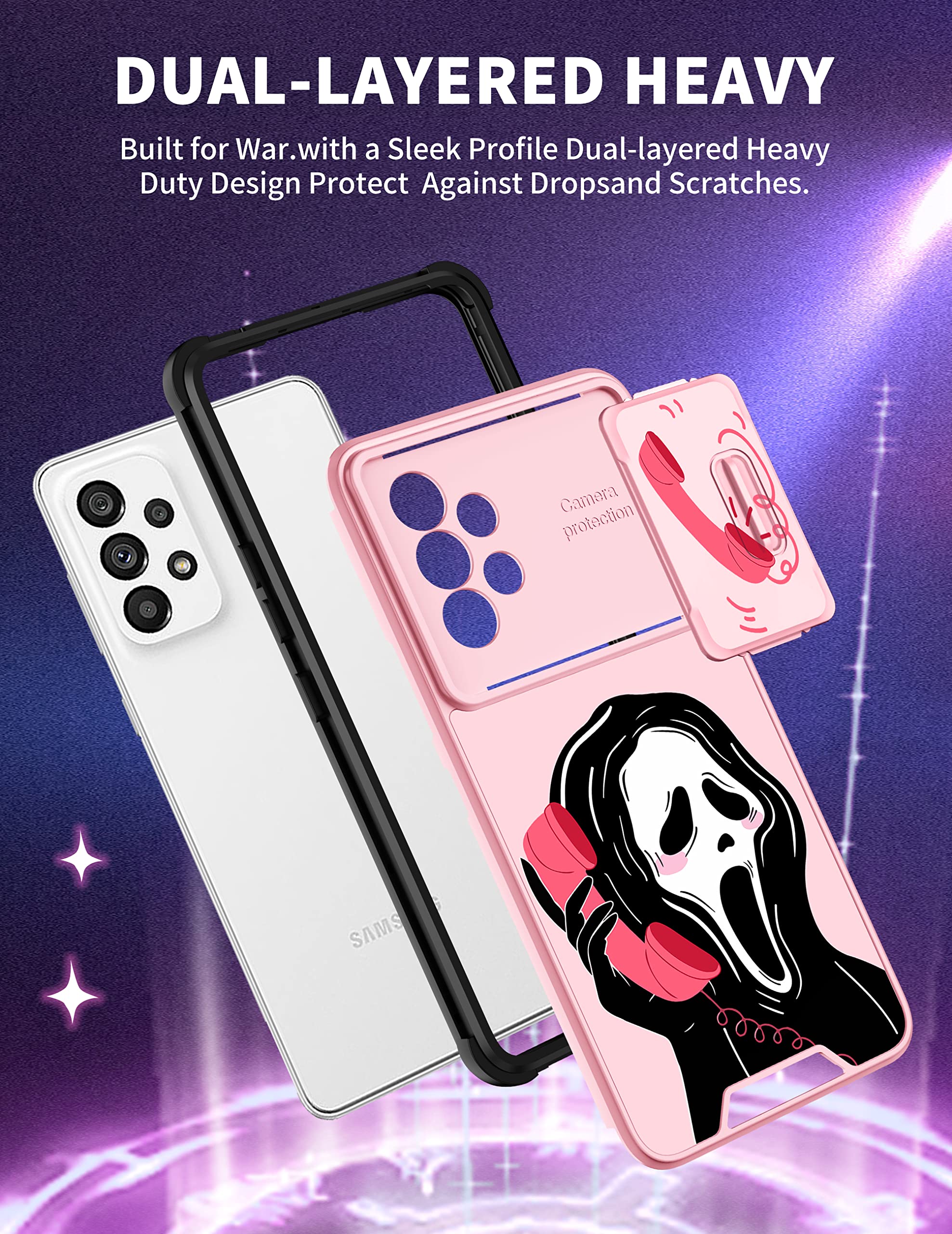 Goocrux For Samsung Galaxy A53 5G Case Skeleton For Women Girls Cute Skull Girly Phone Cover Gothic Design Aesthetic With Slide