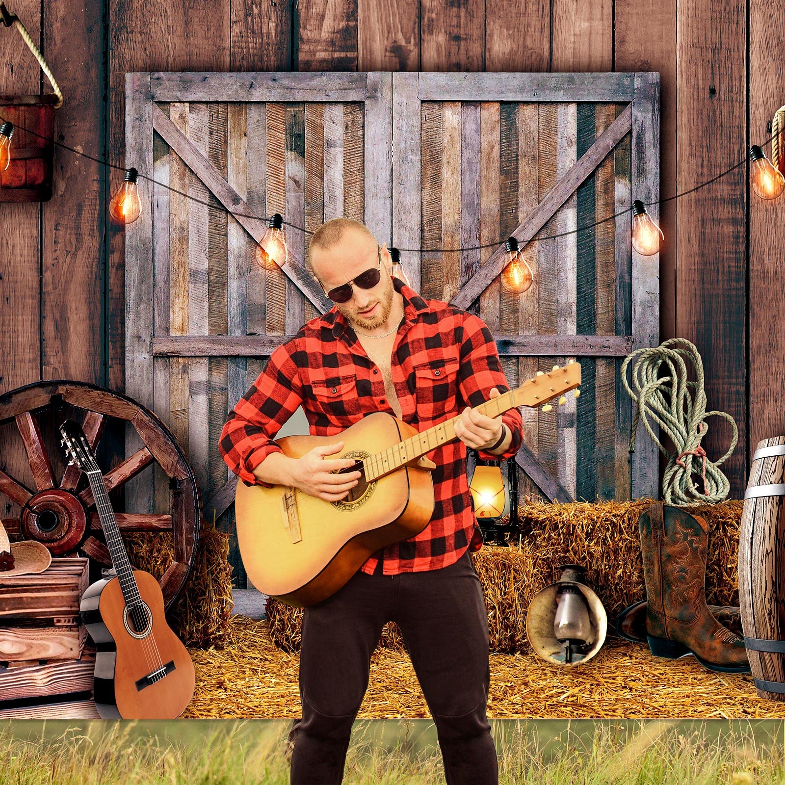 Moukeren Western Party Backdrop Western Cowboy Party Decoration Supply Wild West Decor Wooden House Barn Photo Background For Bi