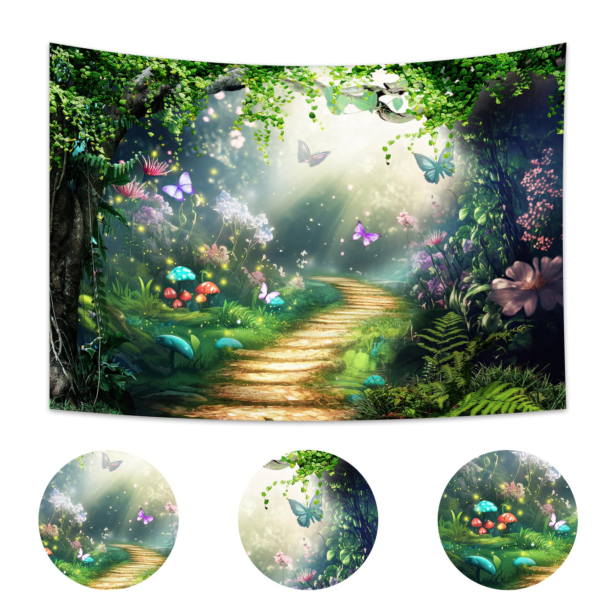 Imirell Fairy Woodland Tale Backdrop 5Wx3H Feet Enchanted Green Spring Butterfly Flower Princess Birthday Wedding Polyester Fabr