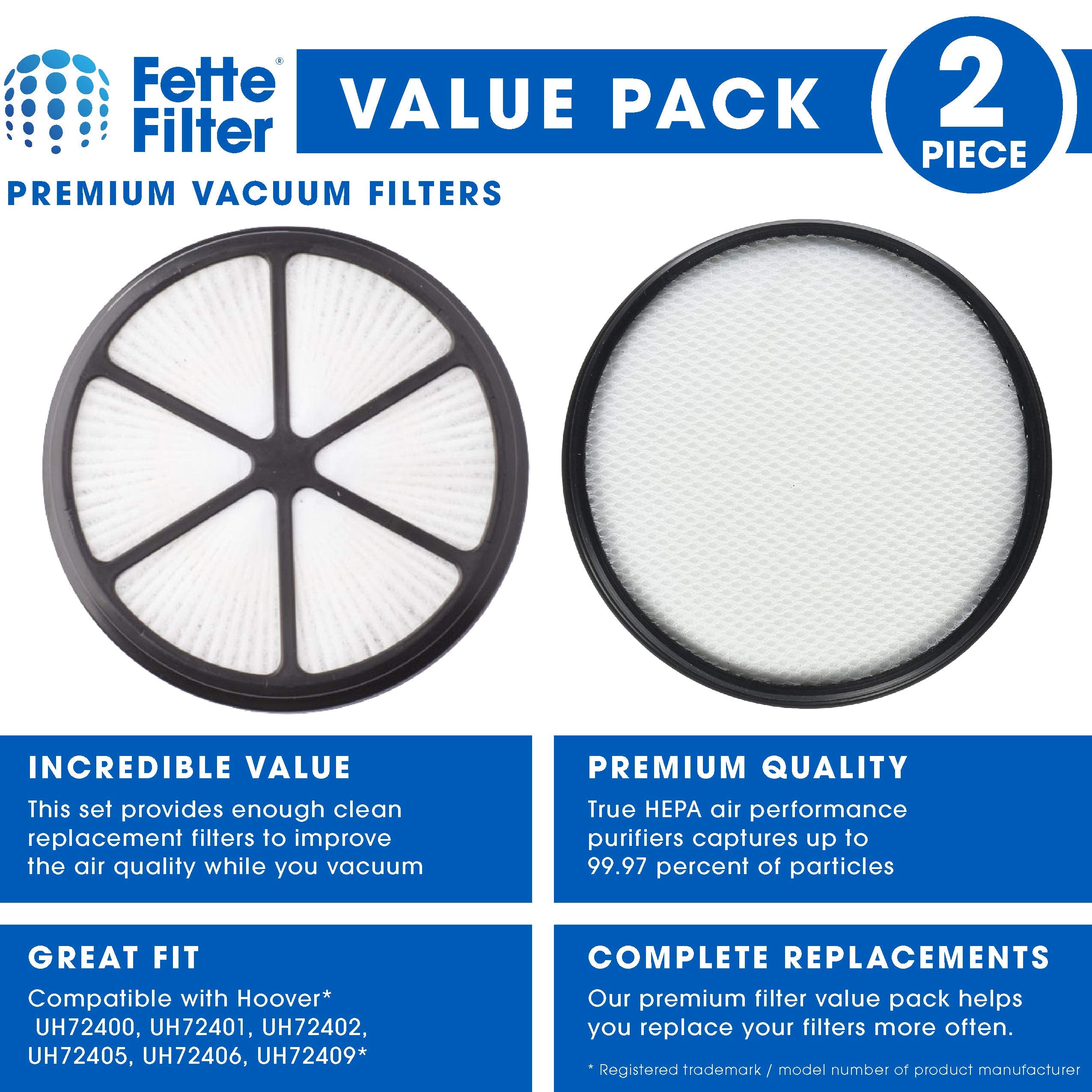 Fette Filter   Vacuum Filter Set Compatible With Hoover Uh72400, Uh72401, Uh72402, Uh72405, Uh72406, Uh72409, Replaces Part #440