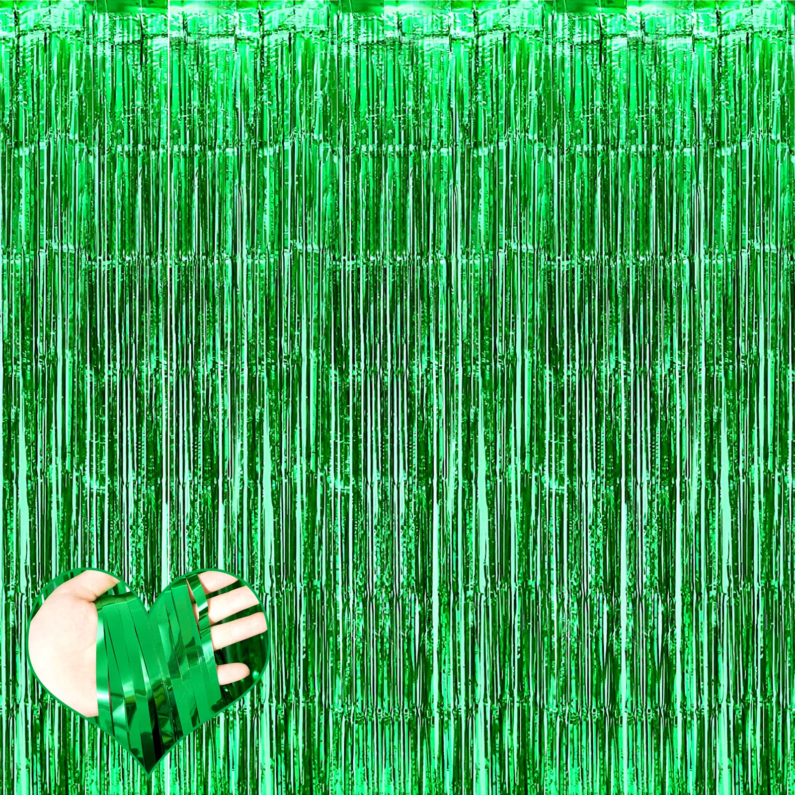 4 Pack Green Fringe Curtain Backdrop, 3.2Ft X 8.2Ft Metallic Tinsel Foil Fringe Streamers Background For Photo Booth Birthday We