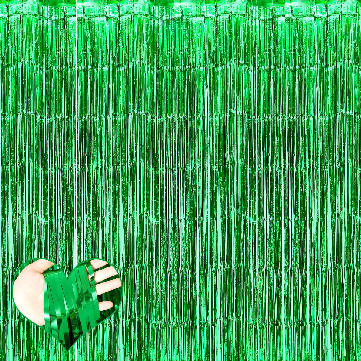 4 Pack Green Fringe Curtain Backdrop, 3.2Ft X 6.6Ft Metallic Tinsel Foil Fringe Streamers Background For Photo Booth Birthday We