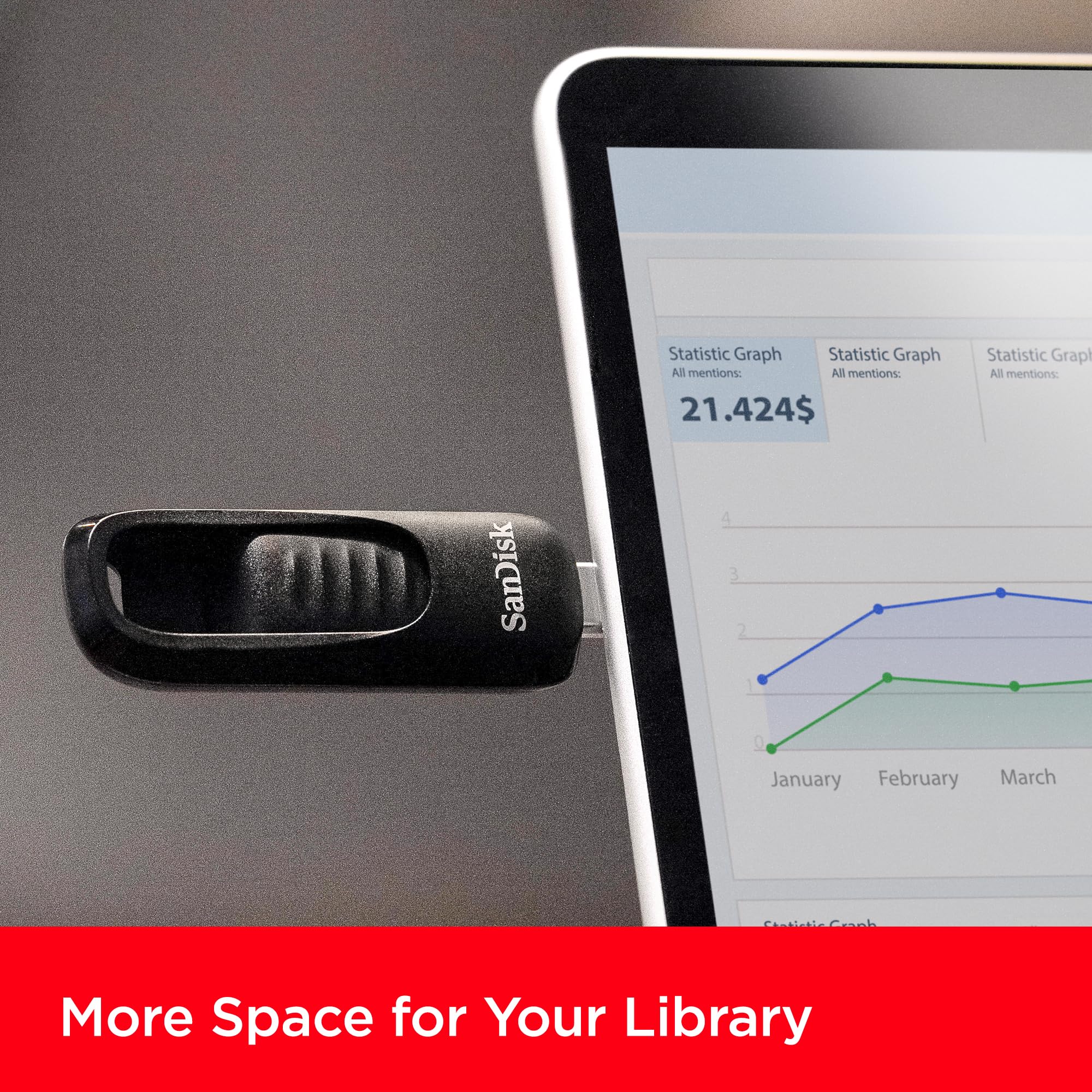 Sandisk 64Gb Ultra Slider Usb Type-C Flash Drive - Up To 300Mb/S, Usb 3.2 Gen 1, Retractable Connector - Sdcz480-064G-G46