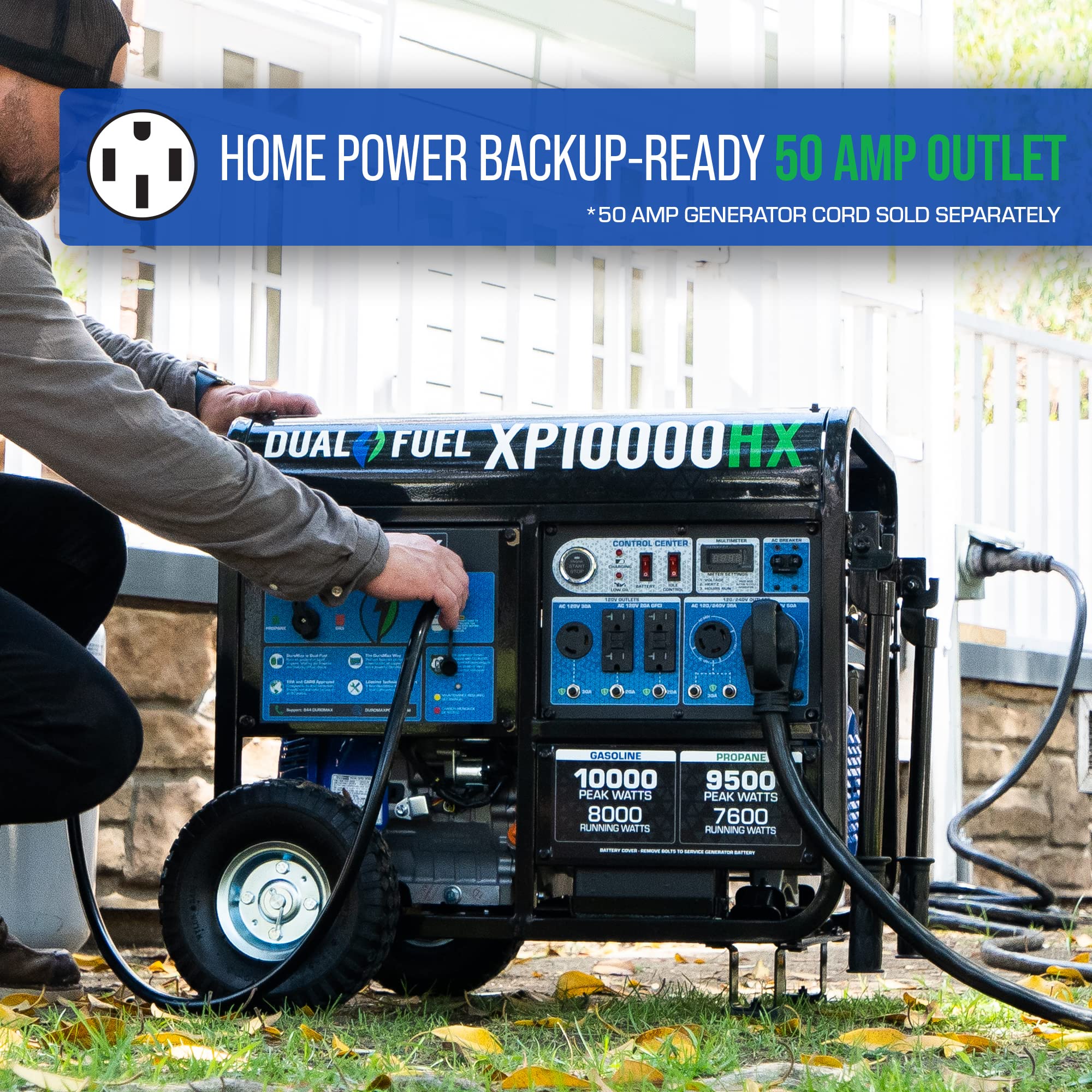 Duromax Xp5500Hx Dual Fuel Portable Generator 5500 Watt Gas Or Propane Powered Electric Start W/Co Alert, 50 State Approved, Blu