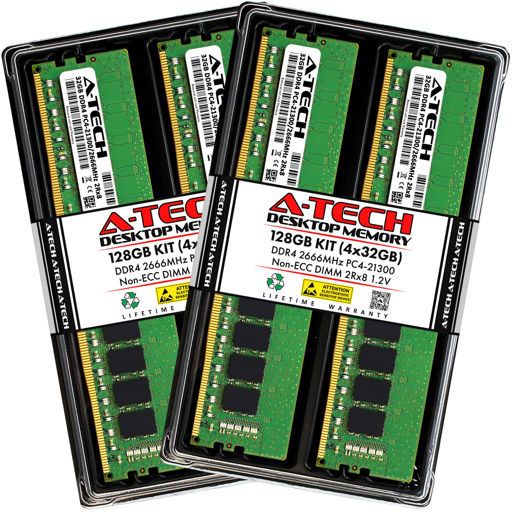 A Tech 128Gb (4X32Gb) Ddr4 2666 Mhz Udimm Pc4 21300 (Pc4 2666V) Cl19 Dimm 2Rx8 Non Ecc Desktop Ram Memory Modules