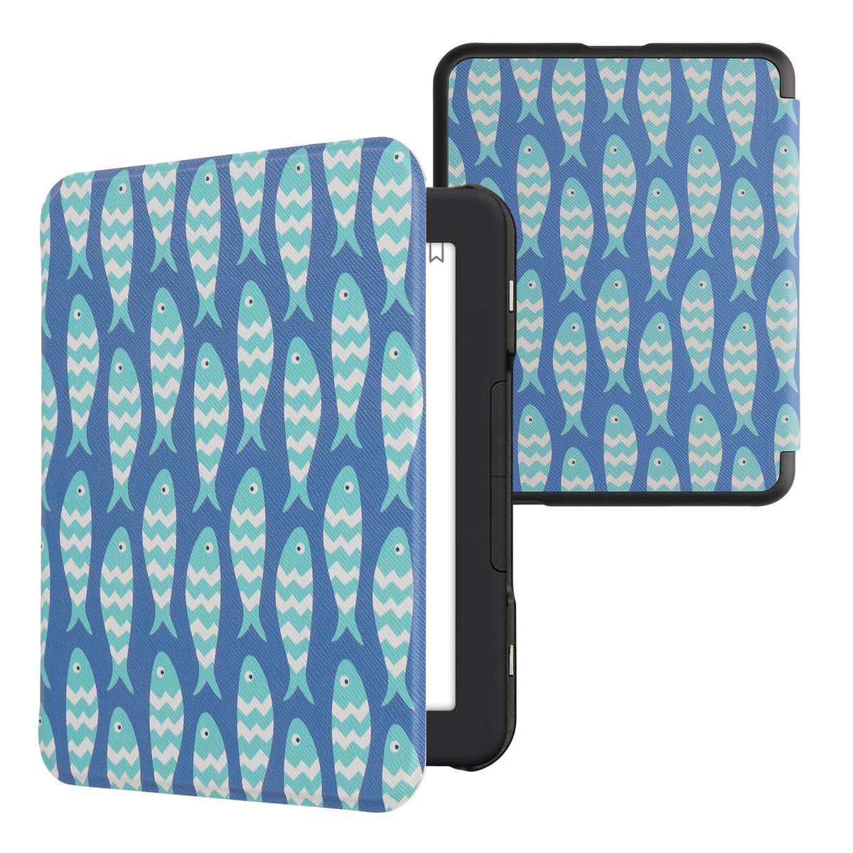 Kwmobile Case Compatible With Barnes & Noble Nook Glowlight 4 / 4E Case   Ereader Cover   Small Fish Blue/Light Blue/White