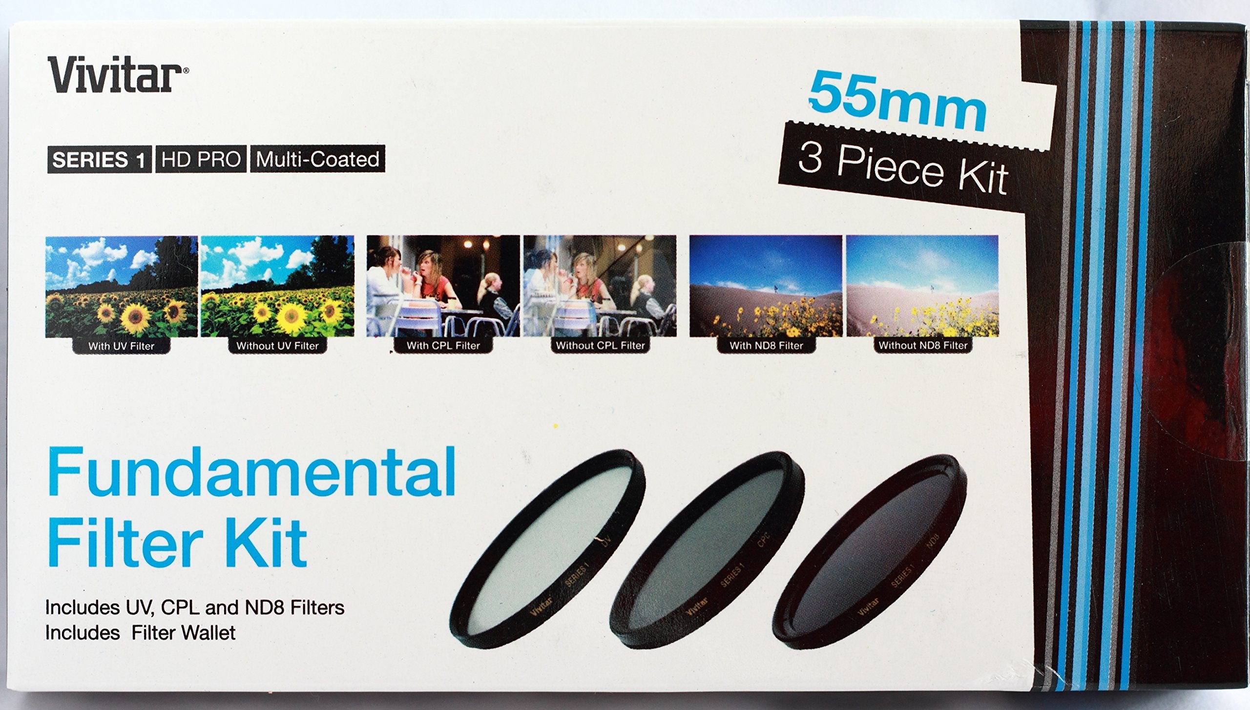 Vivitar 3 Piece Multi Coated HD Filter Set (55mm UV/CPL/ND8)