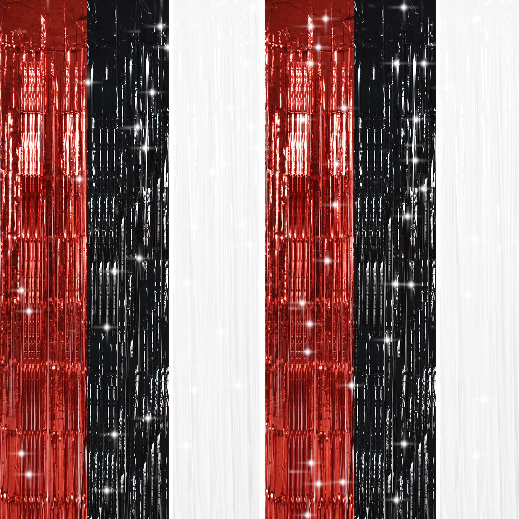 Toniful Black Red White Door Streamers,Black Red And White Photo Booth Backdrop Metallic Streamers Foil Fringe Curtain For Birth