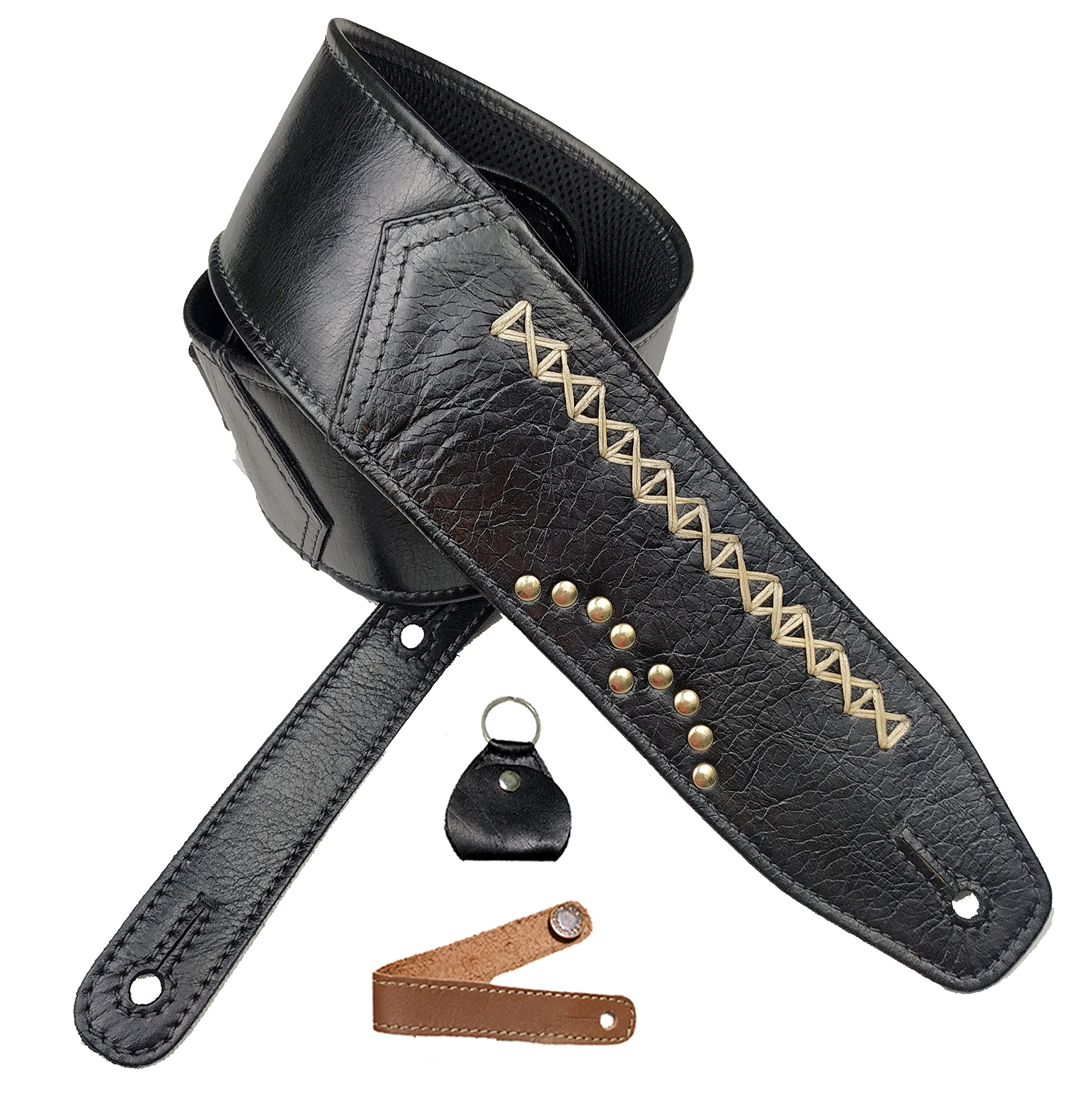 antigo Leather Guitar Strap | Leather Guitar Belt | for Acoustic/Electric/Bass/Folk/Mandolin 2.75 Inch Wide Soft Cushion Padding