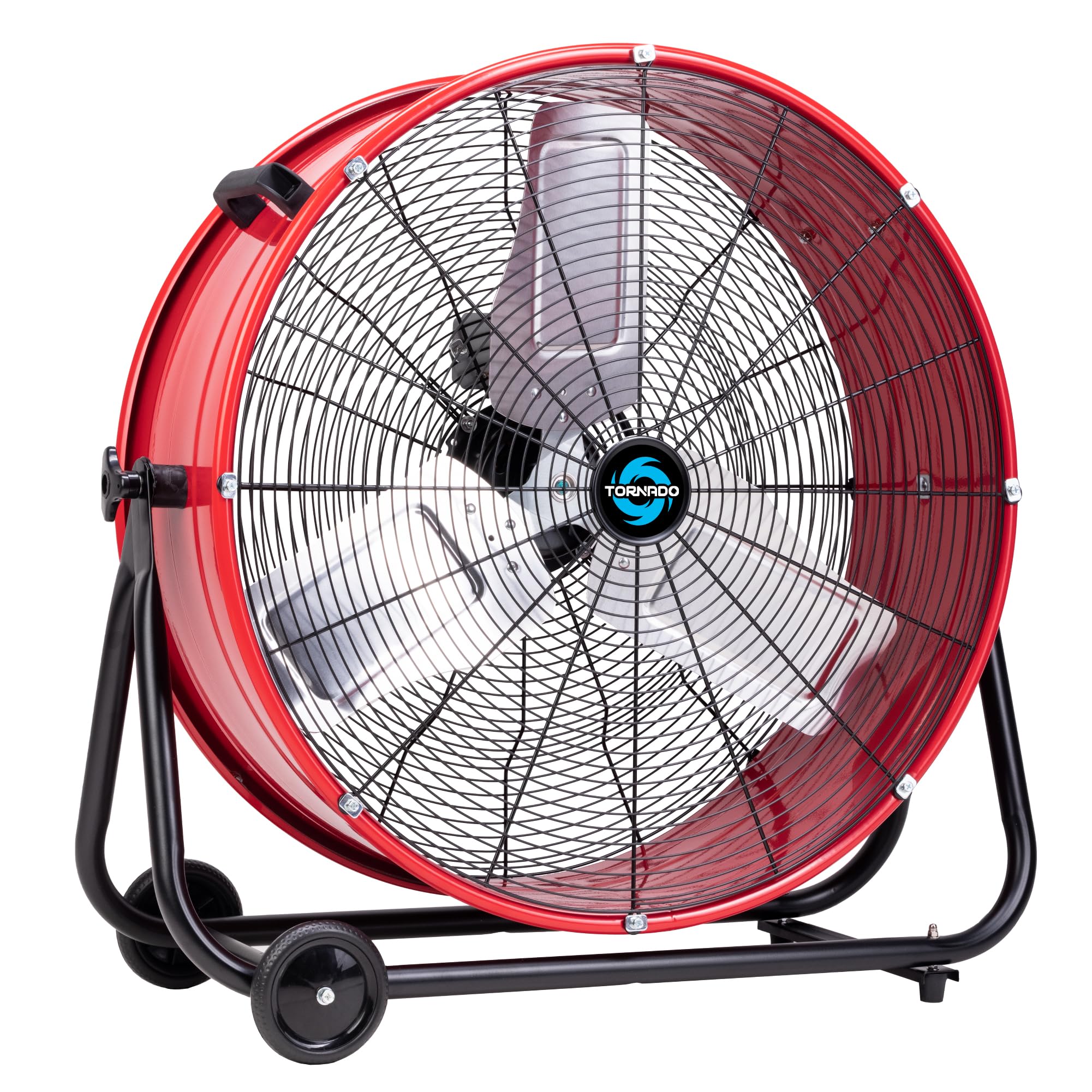 Tornado 24 Inch High Velocity Drum Fan, 8800 Cfm Heavy Duty Industrial Floor Fan, 3-Speed Tilt Adjustable Metal Blades, Wide Air