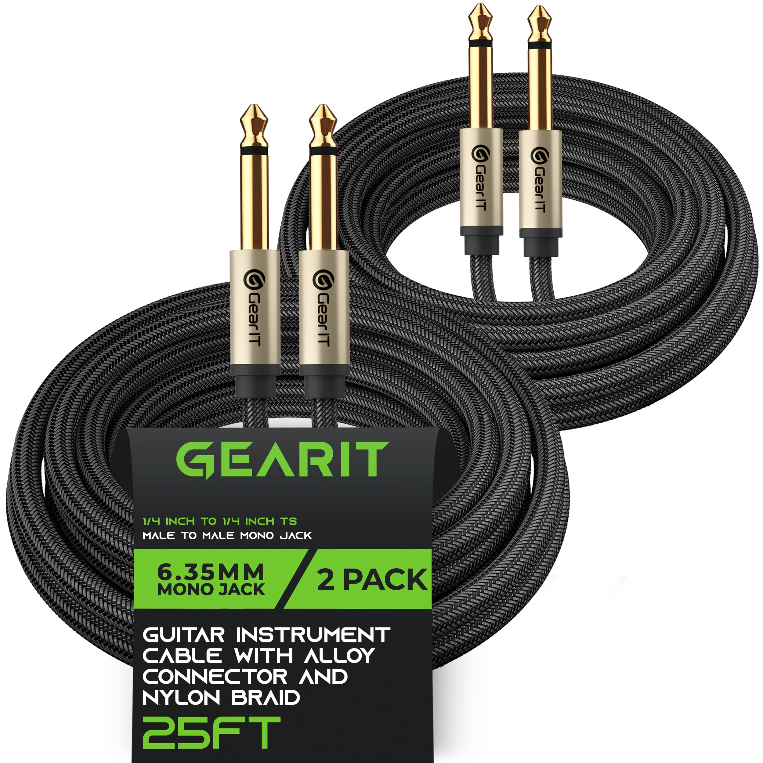 Gearit Guitar Instrument Cable (15Ft 2 Pack) 1/4 Inch To 1/4 Inch Ts Straight Male To Male 6.35Mm Mono Jack With Alloy Connector