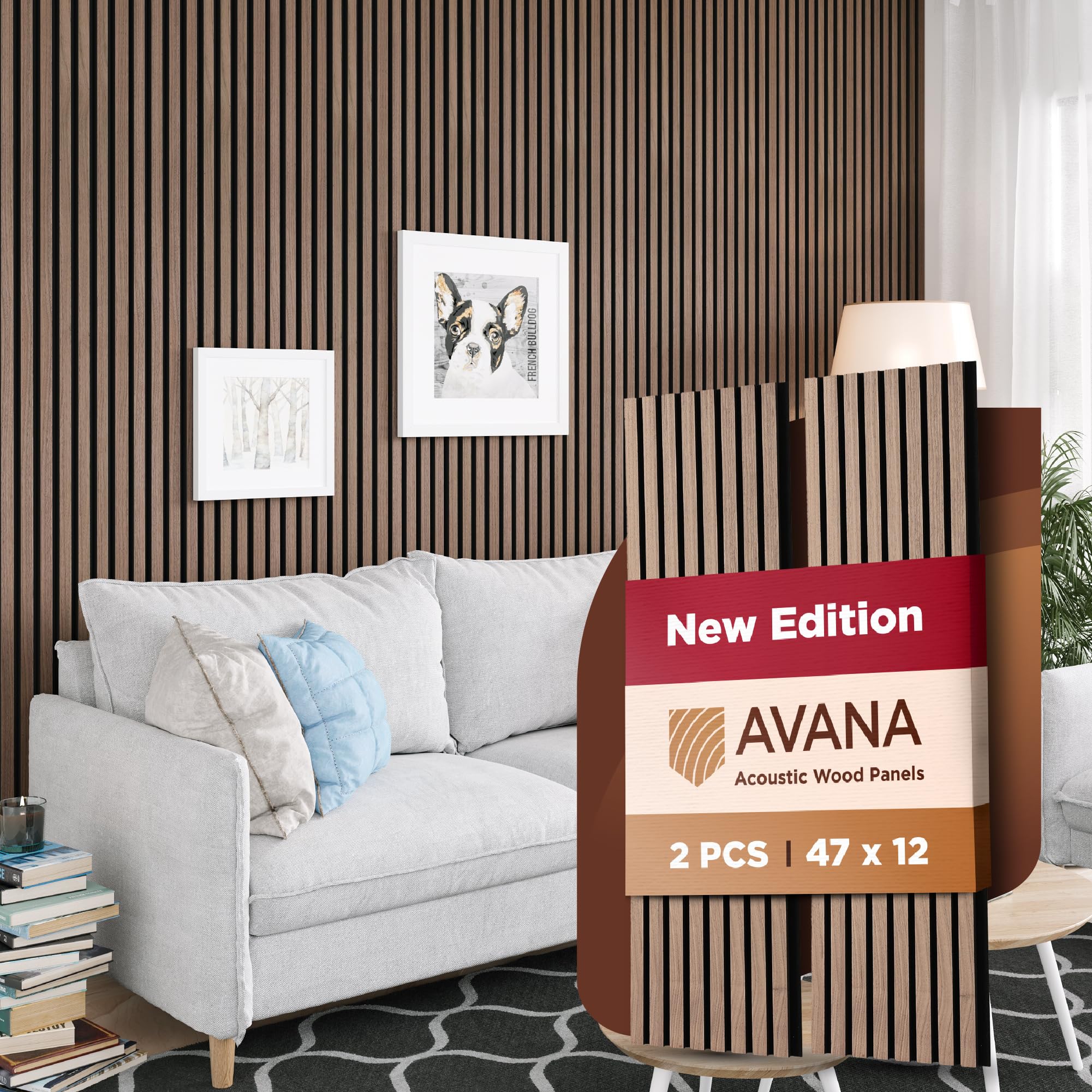 Avana Acoustic Wood Wall Panels   47.2 X 12.6 Inch Walnut Acoustic Panels 2 Pcs   Wall Panels For Interior Wall Decor For Homes,