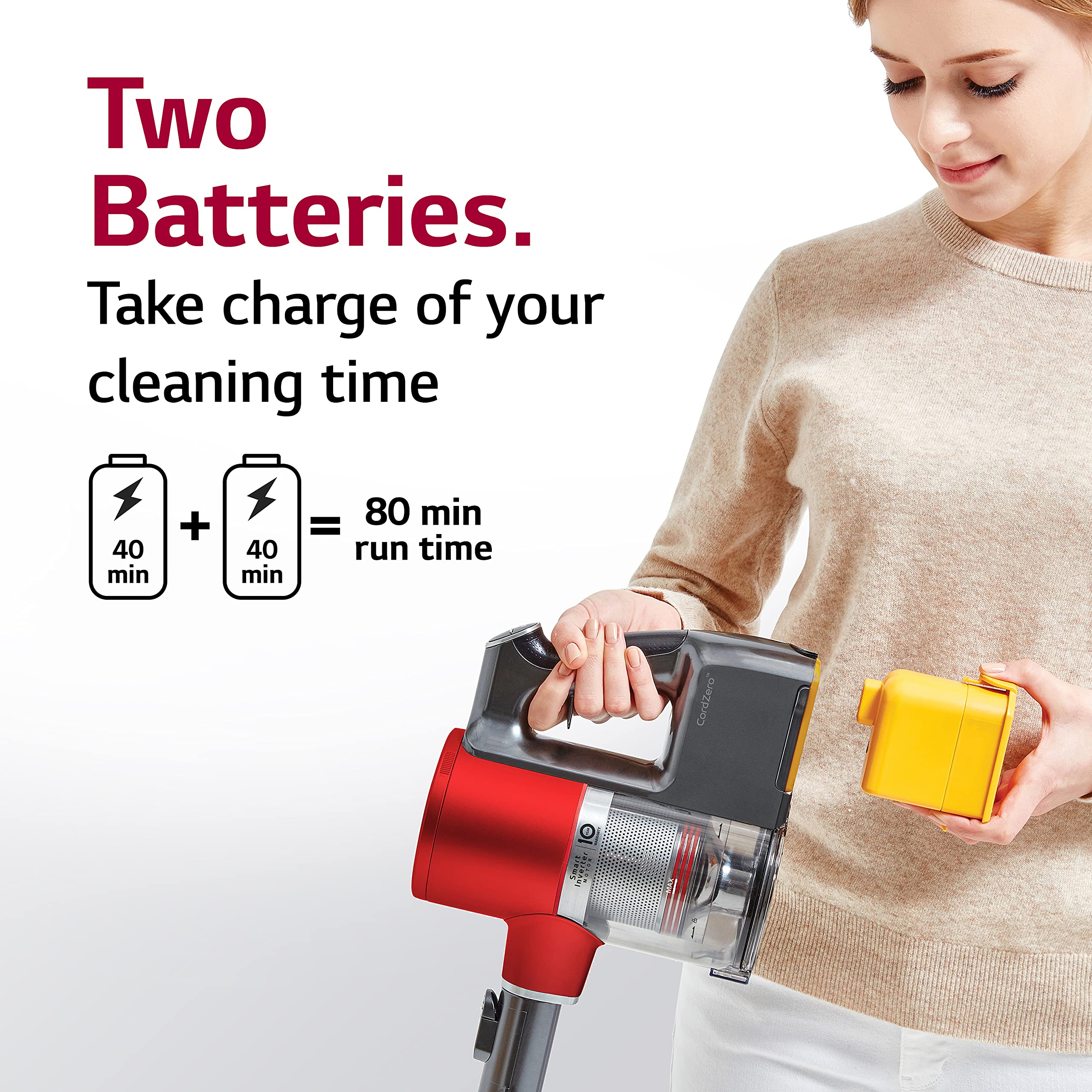 Lg Cordzero Cordless Stick Vacuum Cleaner, Hard Floor, Carpet, Car, Pet Hair, Powerful Suction, Extra Battery, Up To 80 Min, Lig