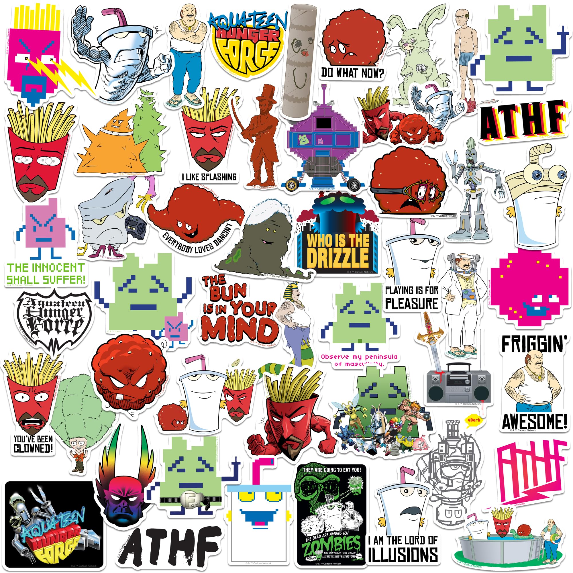 Aqua Teen Hunger Force Variety 50Ct Vinyl Large Deluxe Stickers Variety Pack   Laptop, Water Bottle, Scrapbooking, Tablet, Skate