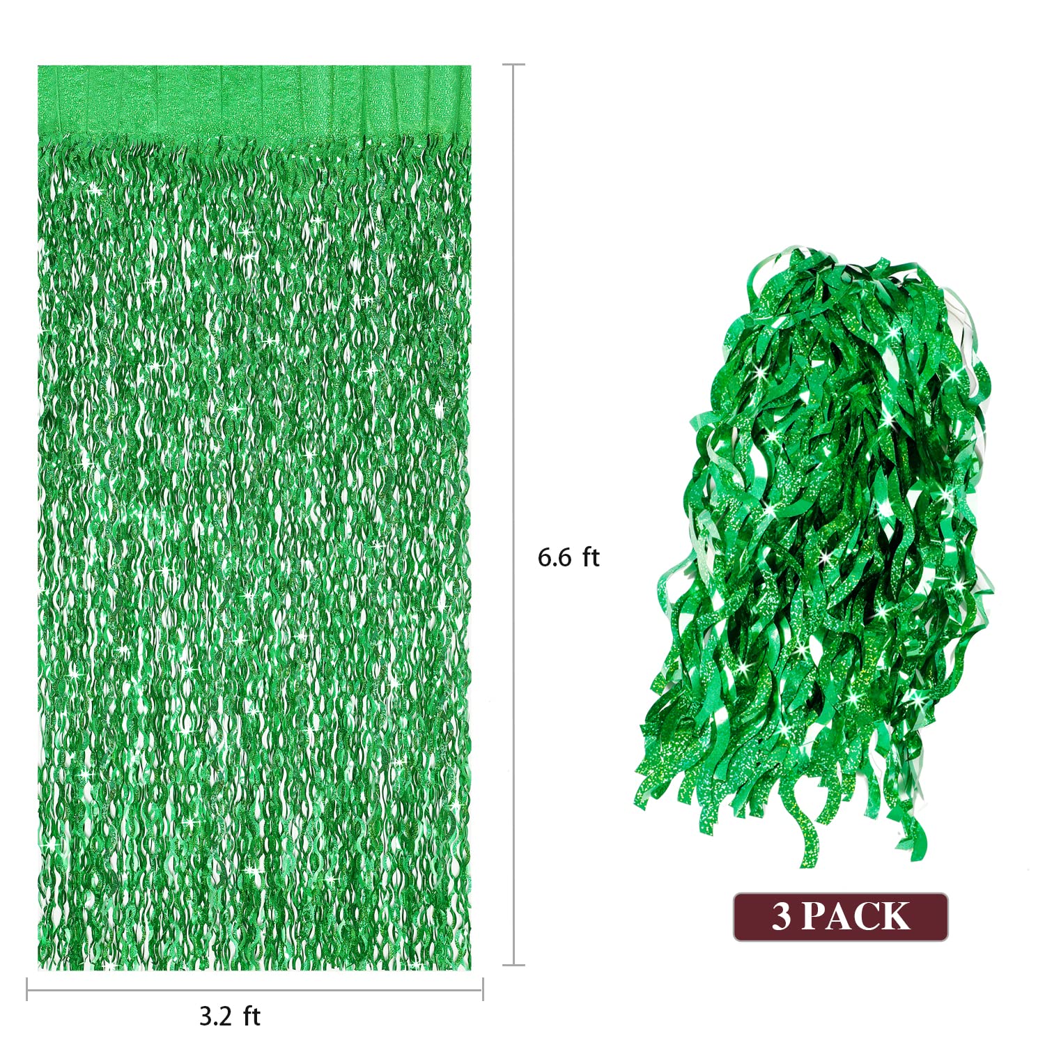 Green Foil Backdrop Curtain   Cylmfc 3 Pack 3.3 Ft X 6.6 Ft Birthday Streamers Party Curtains Decorations Backdrop Xmas Graduati