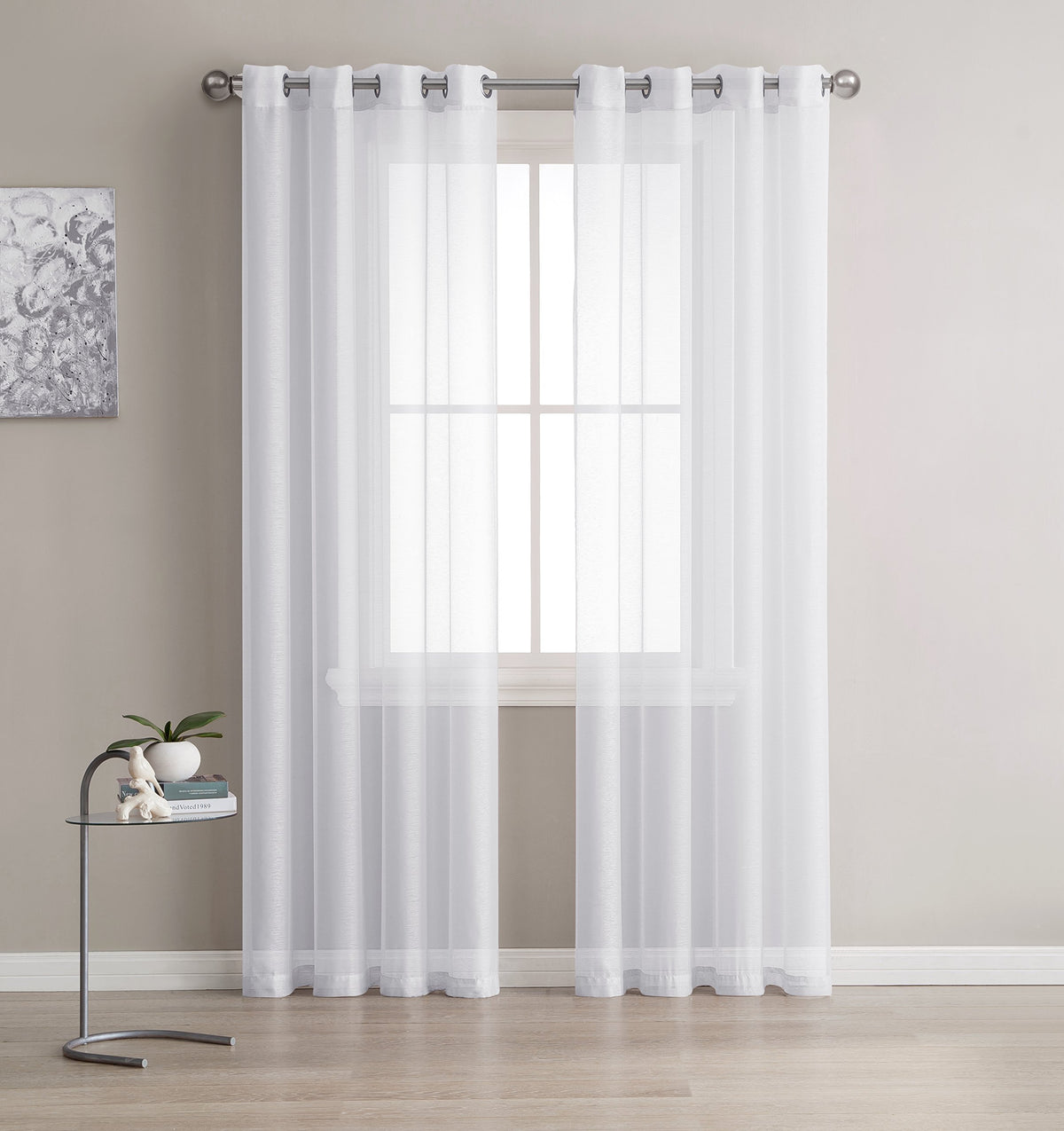 Linenzone Sheer White Curtains. Faux Linen White Sheer Curtains. 2 White Sheer Curtain Panels In Package. Elegant 84 Inch Curtai