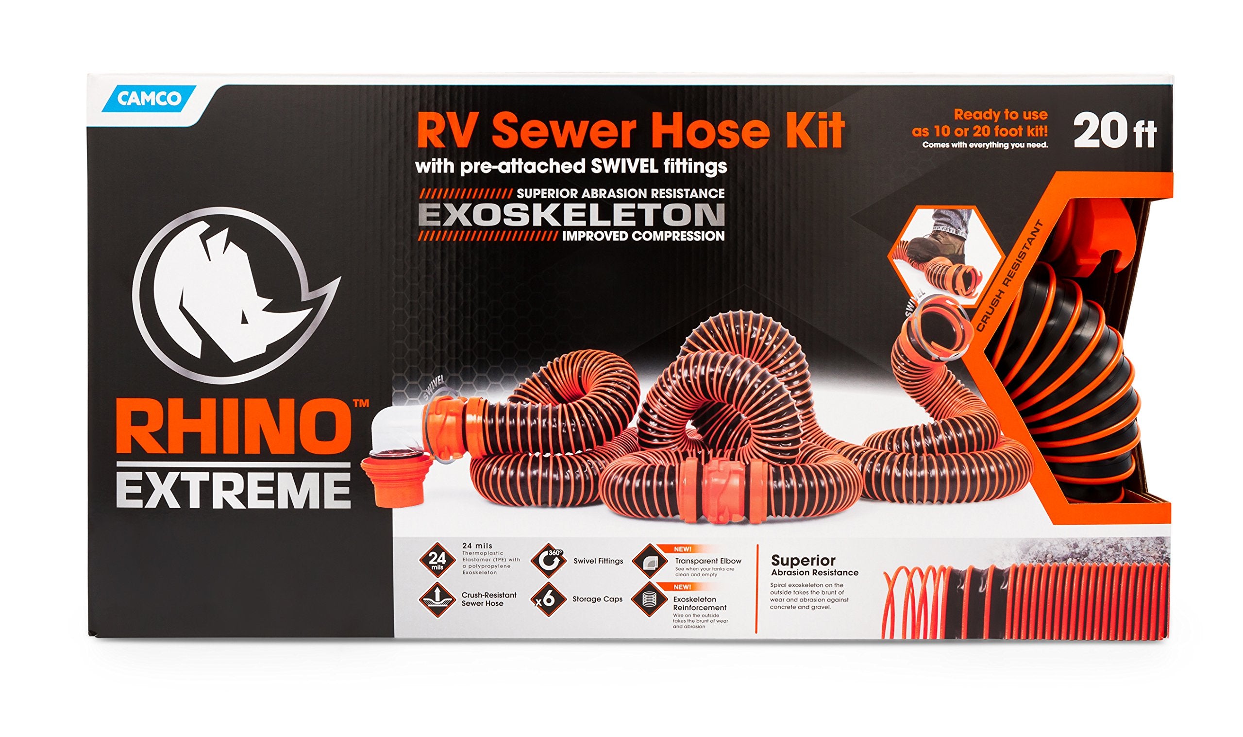 Camco Rhinoextreme 20-Foot Camper/Rv Sewer Hose Kit | Features Tpe Technology For Abrasion Resistance And Crush Protection | Inc,WBAUVB00HRIHYOS