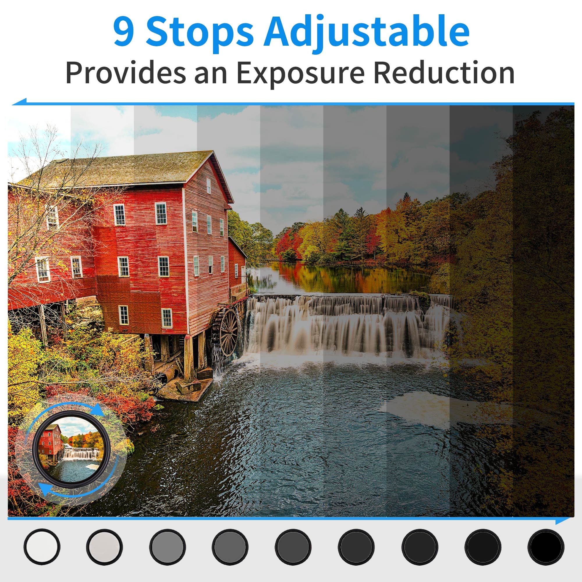 JJC 77mm Variable Neutral Density Filter ND2-ND400 Slim Fader Aluminum