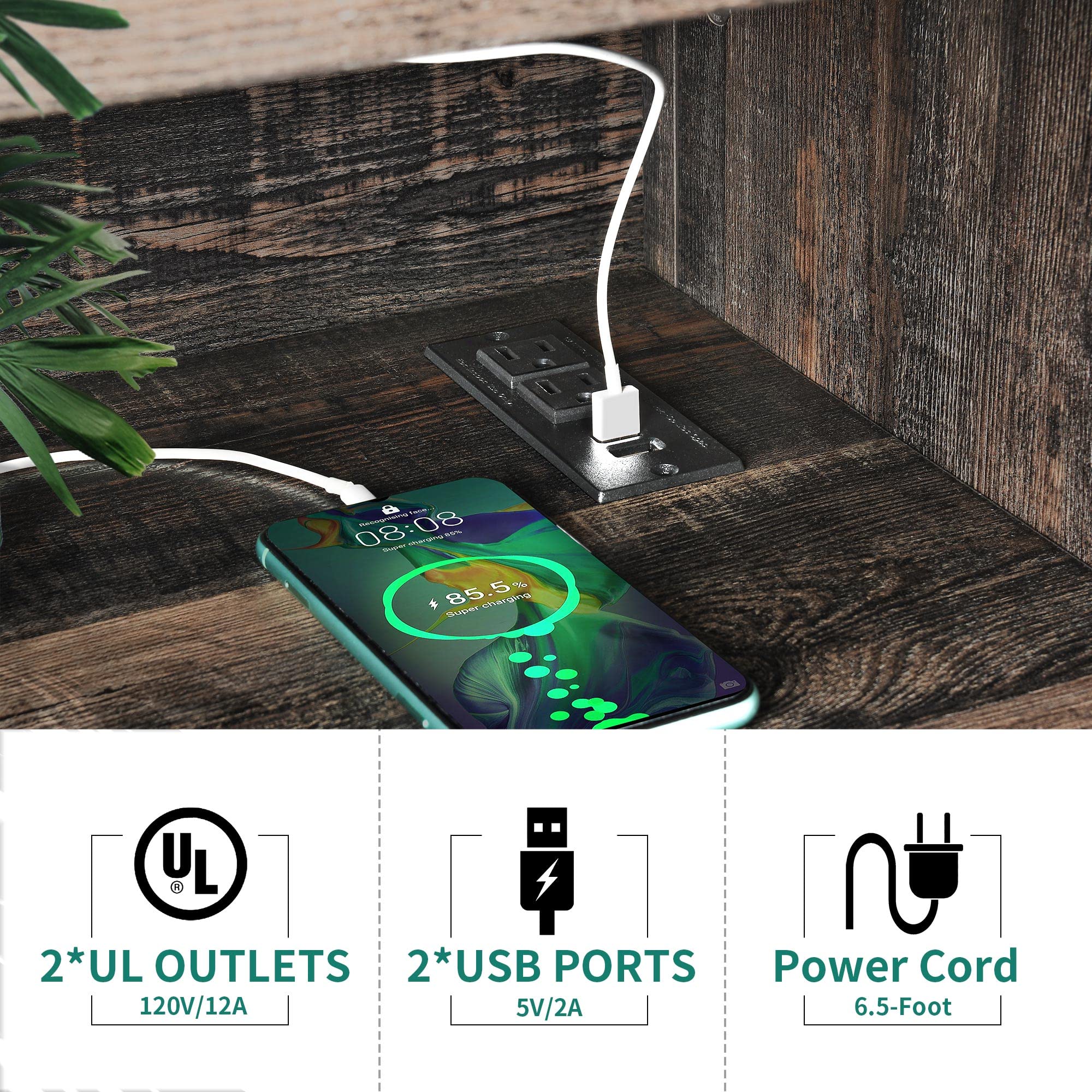 Yitahome Large Record Player Stand With Power Outlets & Led Lights, Vinyl Record Storage Table With Display Shelf Holds Up To 12