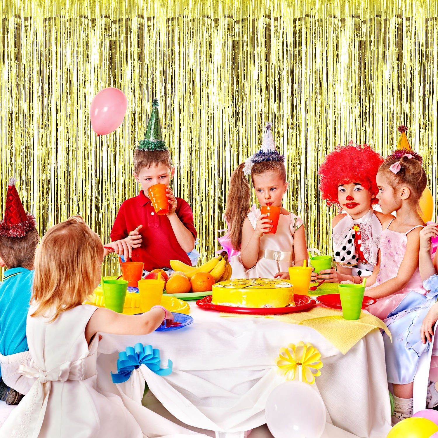 4 Pack Foil Curtains Metallic Fringe Curtains Shimmer Curtain For Birthday Wedding Disco Party Decorations (Gold)