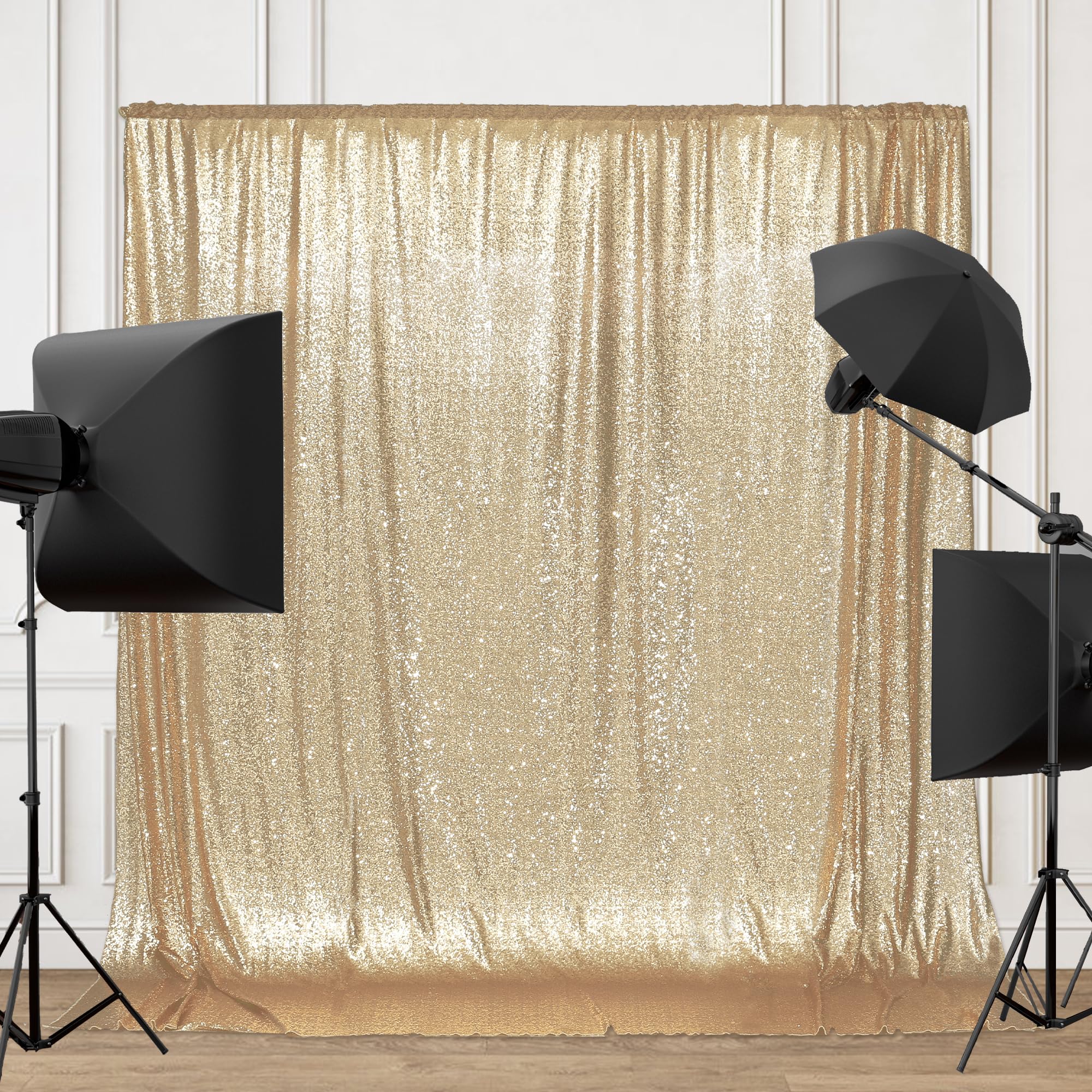 Partydelight Sequin Backdrop Wedding Curtain Special Events, Party (Light Gold, 6Ftx7Ft)