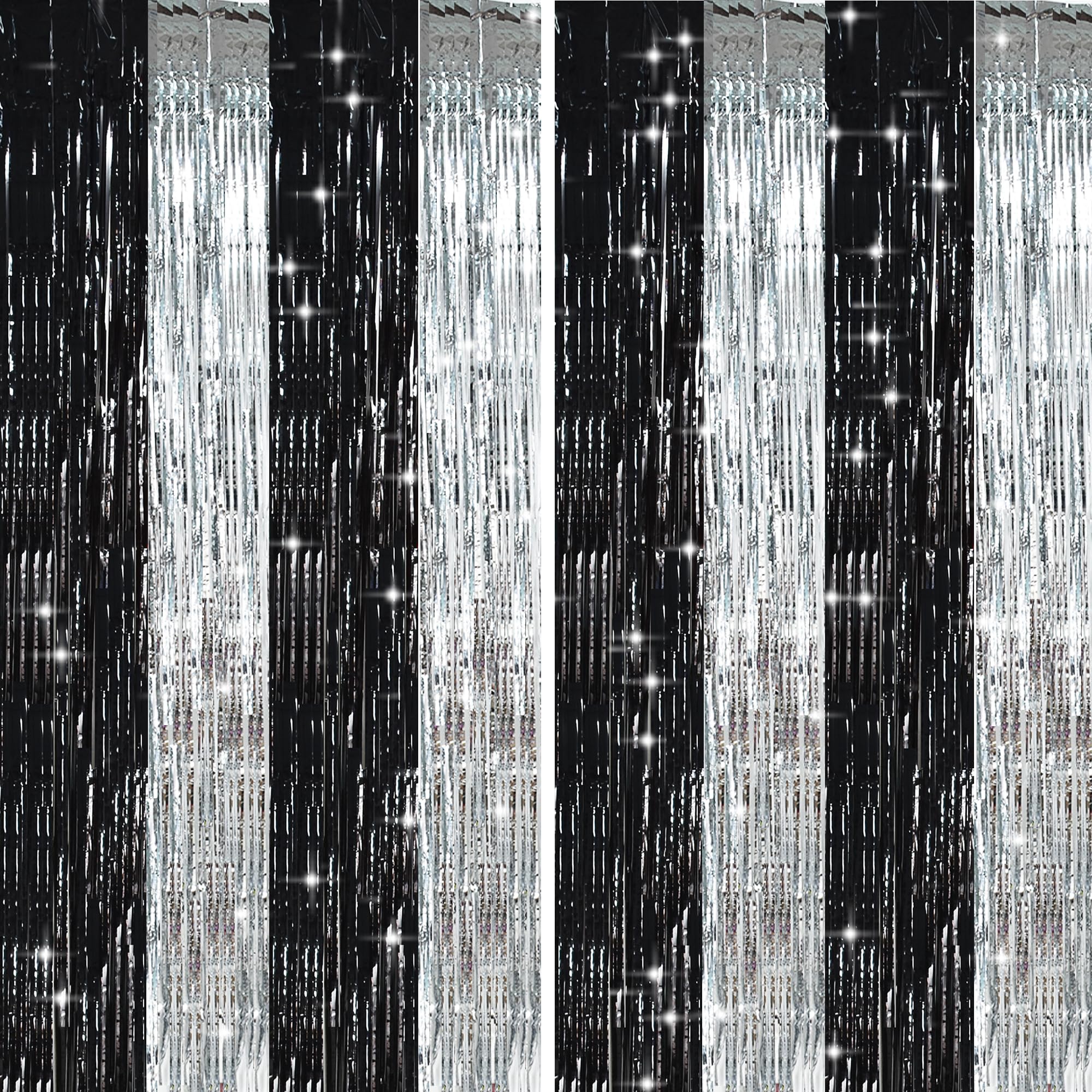 Toniful Silver Black Door Streamers,Silver And Black Photo Booth Backdrop Metallic Streamers Foil Fringe Curtain For Birthday,Ne