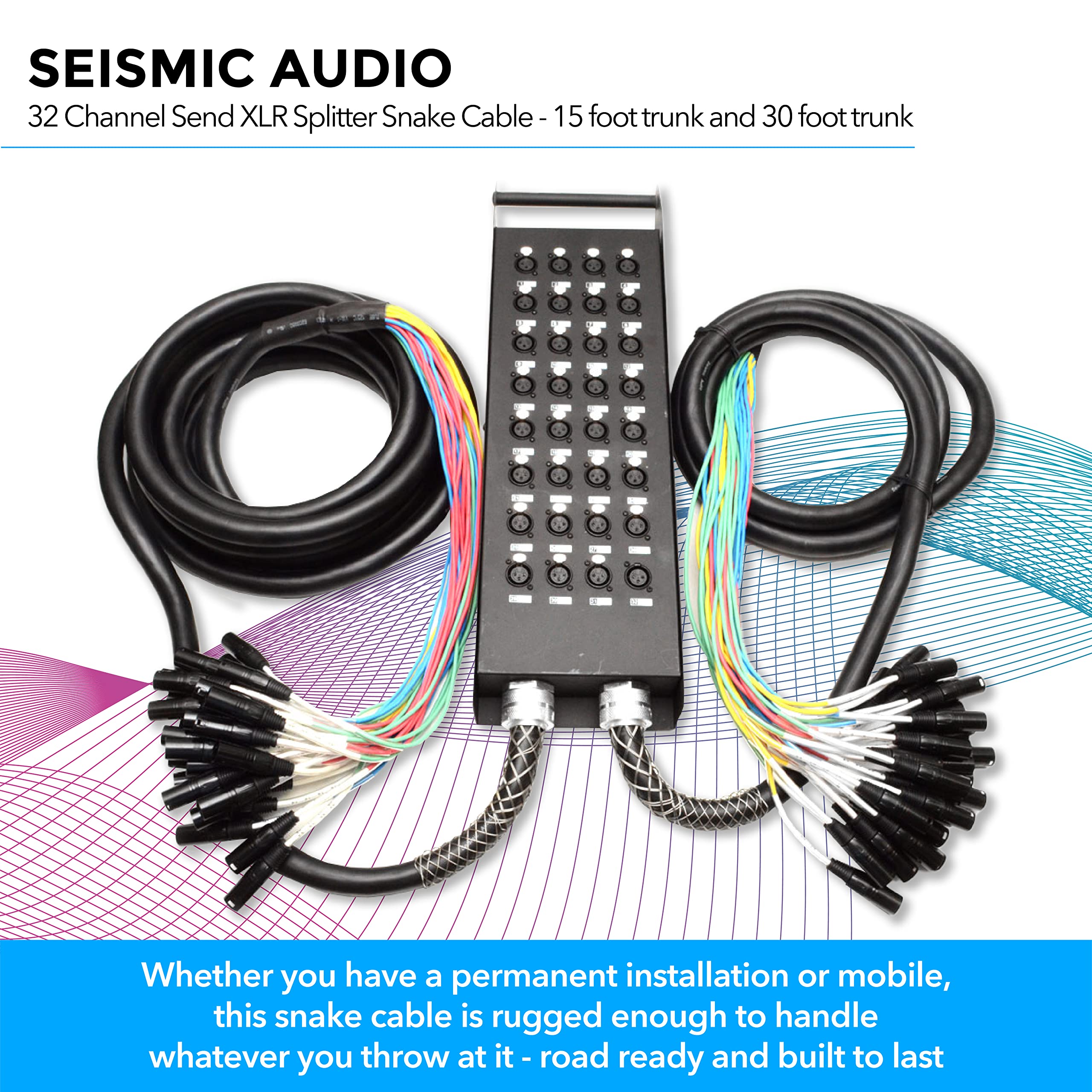 Seismic Audio - New 32 Channel Xlr Send Splitter Snake Cable With Box - Two Trunks 15' And 30' Fantails - Pro Audio Stage, Studi