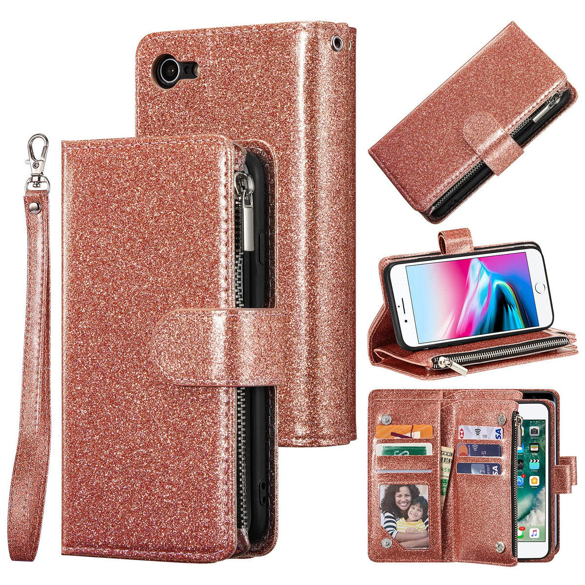 Ueebai Wallet Case For Iphone Se 2022 5G/Iphone 7/Iphone 8/Iphone Se 2020, Premium Pu Leather Magnetic Closure Handbag Zipper Po