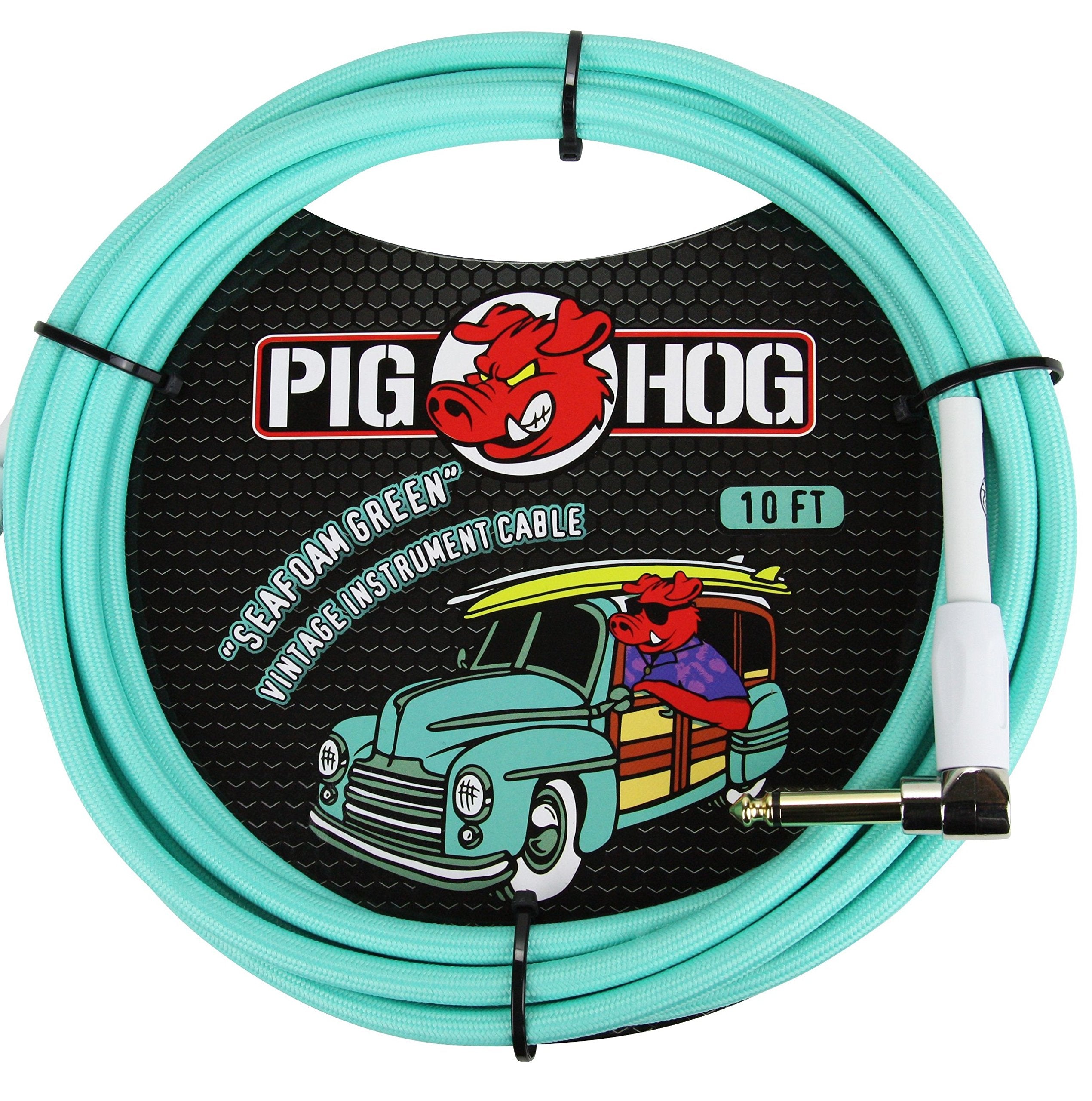 Pig Hog ''Seafoam Green'' Woven Jacket Tour Grade Instrument Cable, 10-foot Right Angle