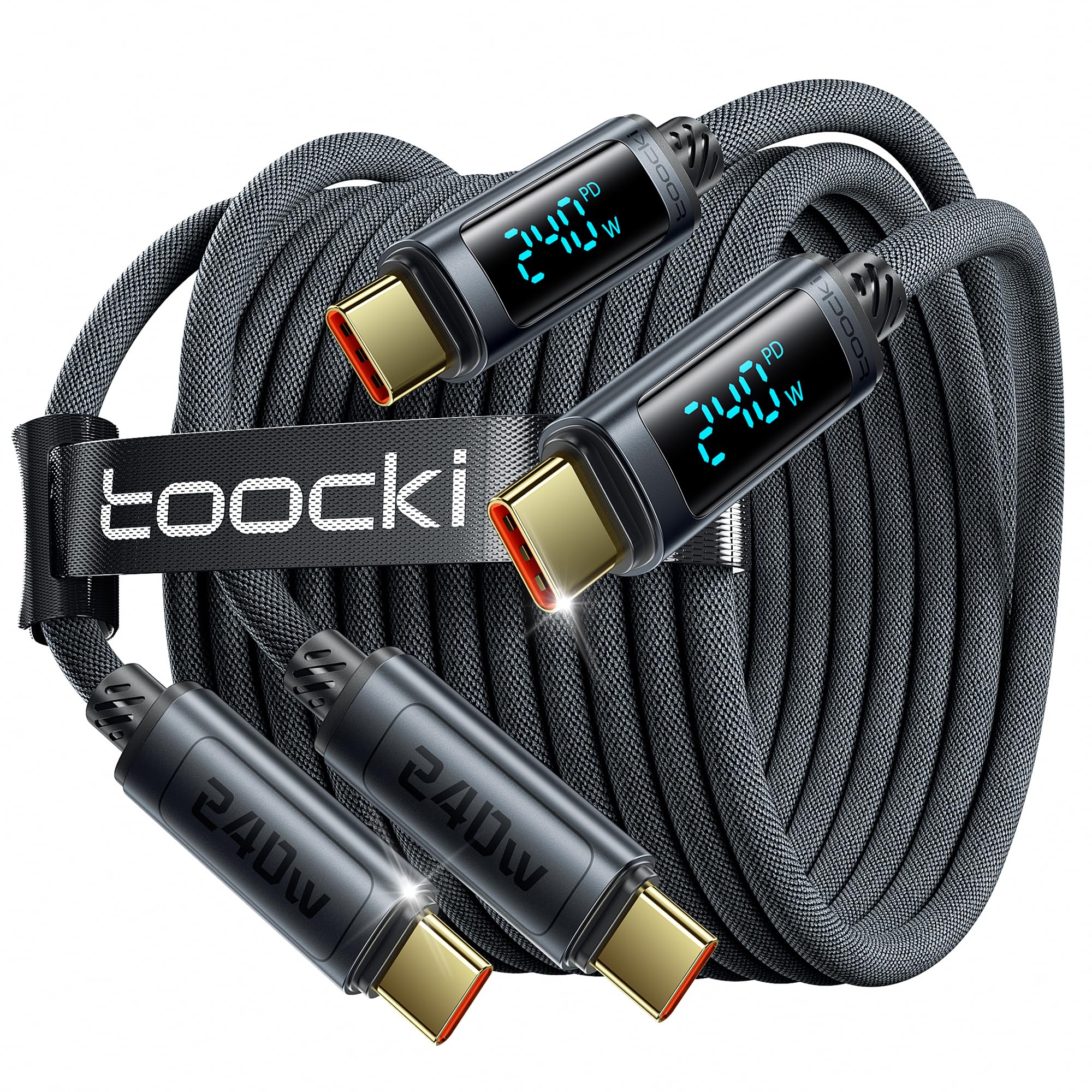USB C Cable 240W Fast Charging Cord with LED Display, 2Pack 6.6ft, Grey