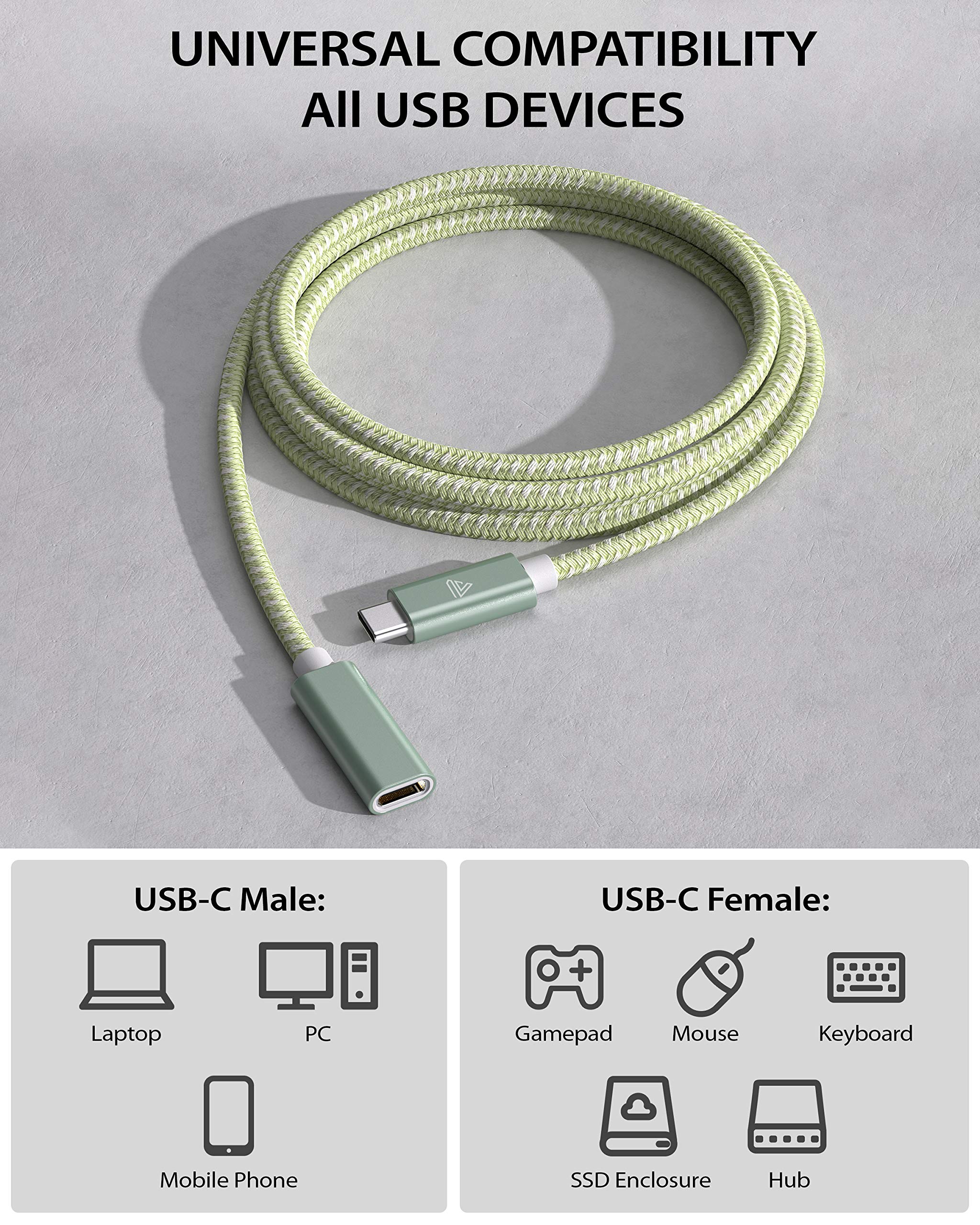 Faracent Usb Type C Extension Cable (3.3Ft/1M/10Gbps), Usb 3.2 Type C 3.1 Male To Female Extension Charging & Sync For Psvr2 Macbook Air M2 Pro/Ipad Mini, Ipad Pro Dell Xps Surface Book Green