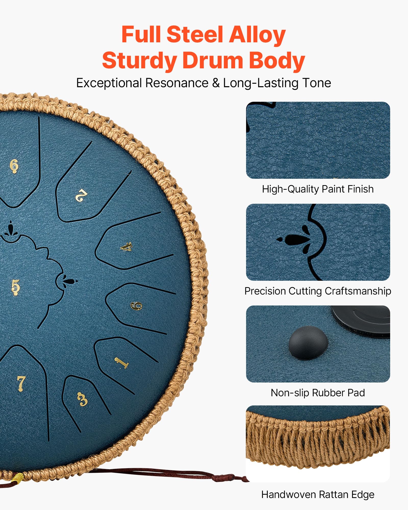 Vevor Steel Tongue Drum, 12 In 13 Notes Rain Drum For Outside Garden, C Major Musical Drums With Music Book & Mallets, Percussio
