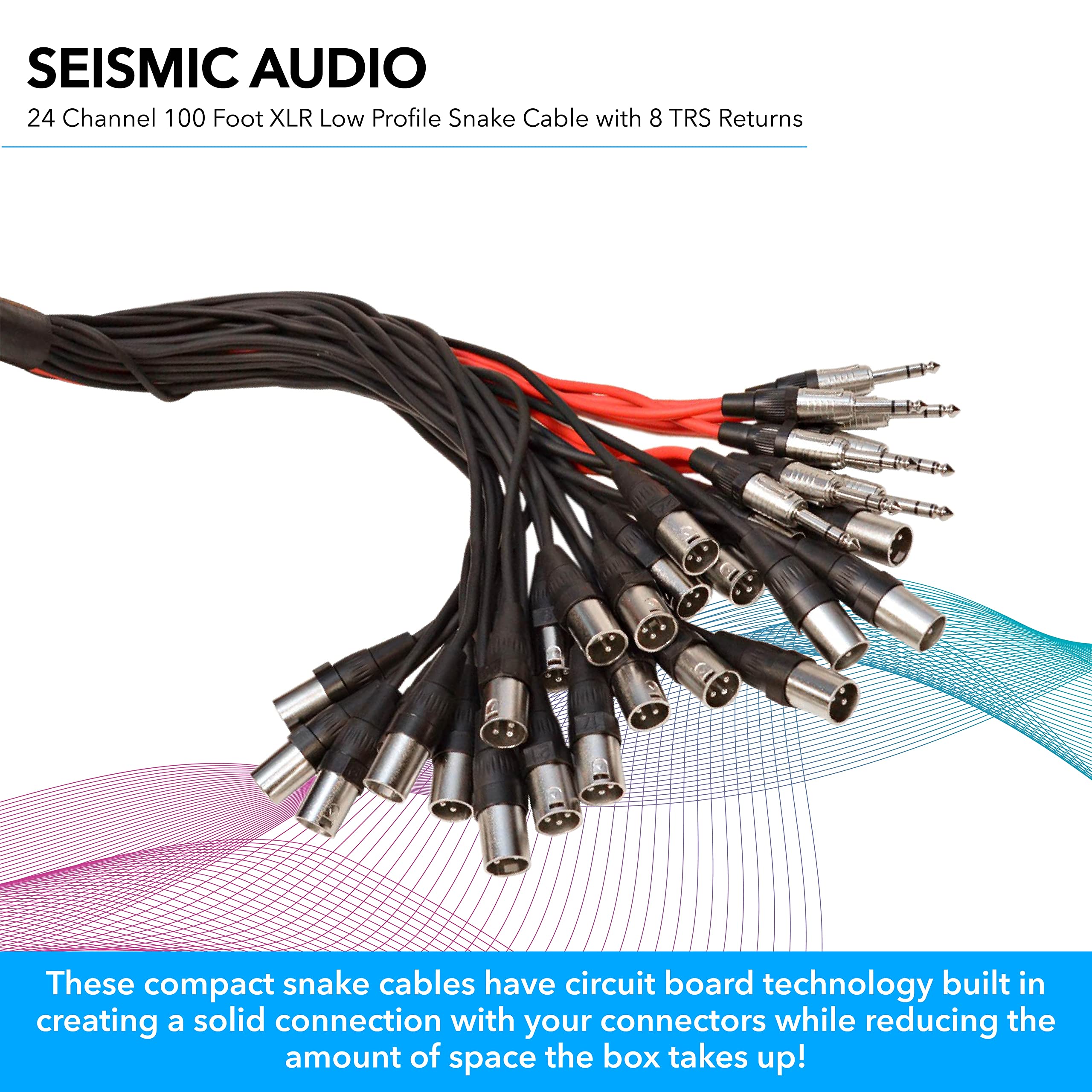 Seismic Audio - Sajlp-24X8X100-24 Channel 100 Foot Xlr Low Profile Snake Cable With 8 Trs Returns - Circuit Board Snake For Reco