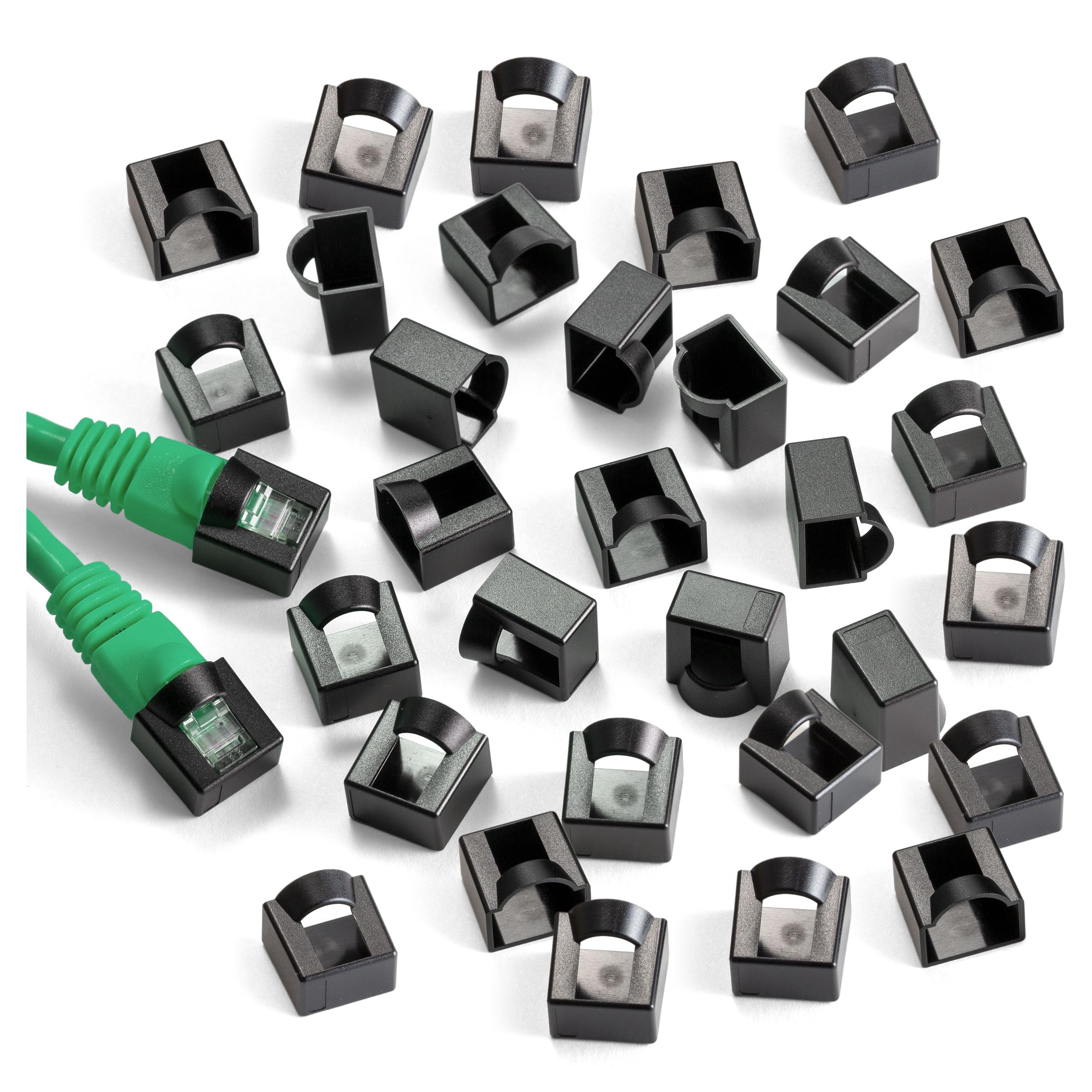 NTW Click on/Lockable RJ45 Plug Protector CAT5e/Cat6/Cat6a/Cat7/Cat8 Ethernet Head Dust Covers (100 Pack)Black