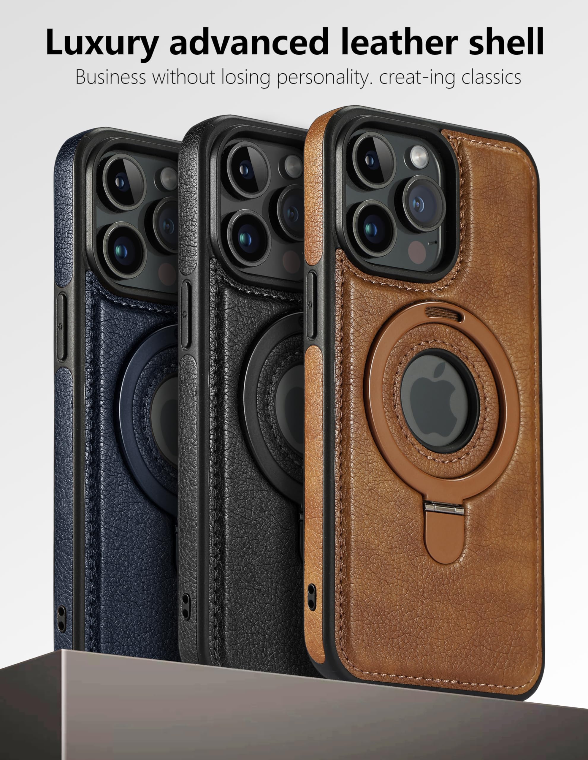Vauserdy Magnetic For Iphone 14 Plus Leather Case,Invisible Stand [Compatible With Magsafe] Slim Kickstand Phone Cove (Brown, Ip