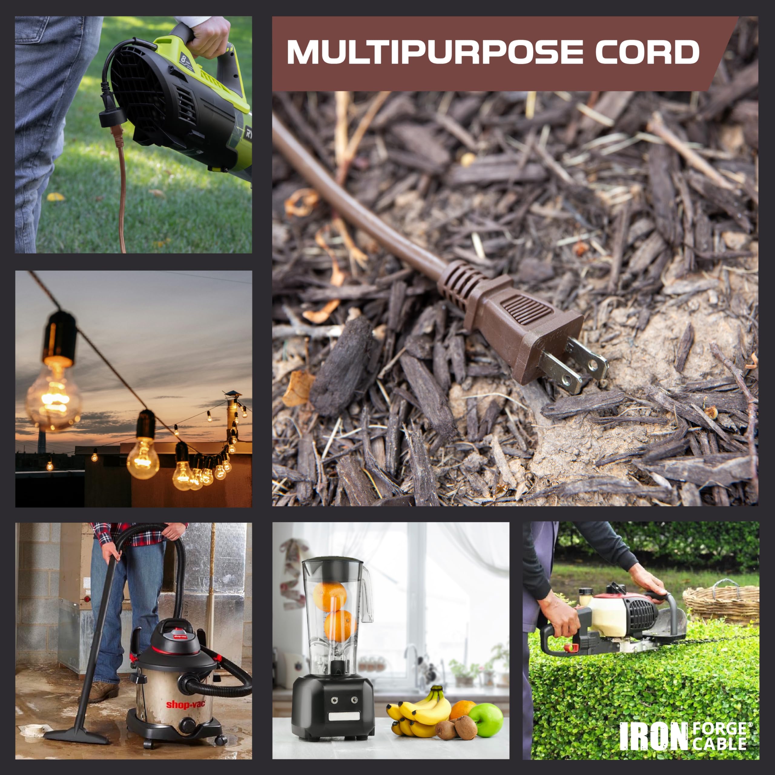 Iron Forge Cable 2 Prong Outdoor Extension Cord 25 Ft   16 Gauge Brown Outdoor Extension Cords Weatherproof 13 Amp   Sjtw   Grea
