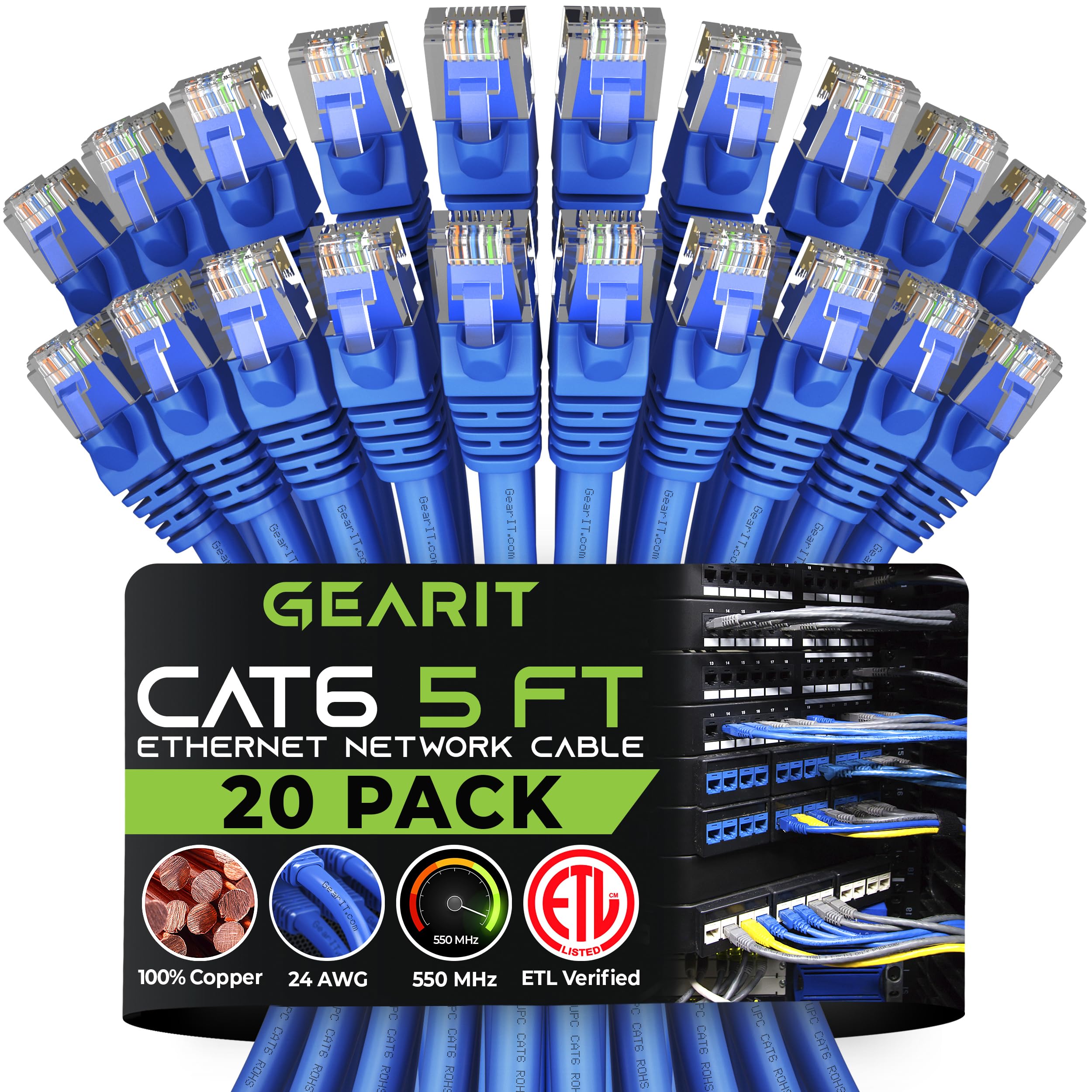 Gearit Cat 6 Ethernet Cable 5 Ft (20 Pack)   Cat6 Patch Cable, Cat 6 Patch Cable, Cat6 Cable, Cat 6 Cable, Cat6 Ethernet Cable,