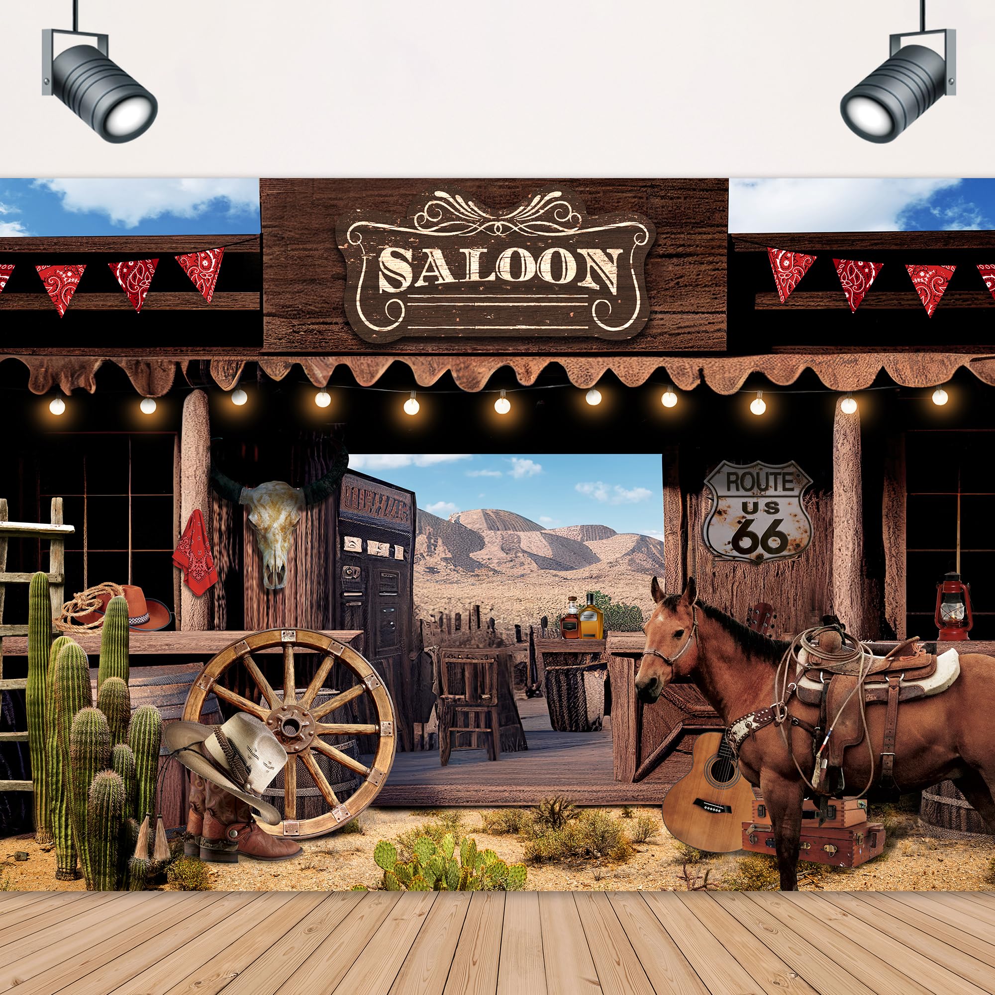 Lightinhome Western Backdrop 7Wx5H Feet Vintage Wild West Saloon Bar Rustic Wooden Barn Door Country Cowboy Baby Shower Photogra