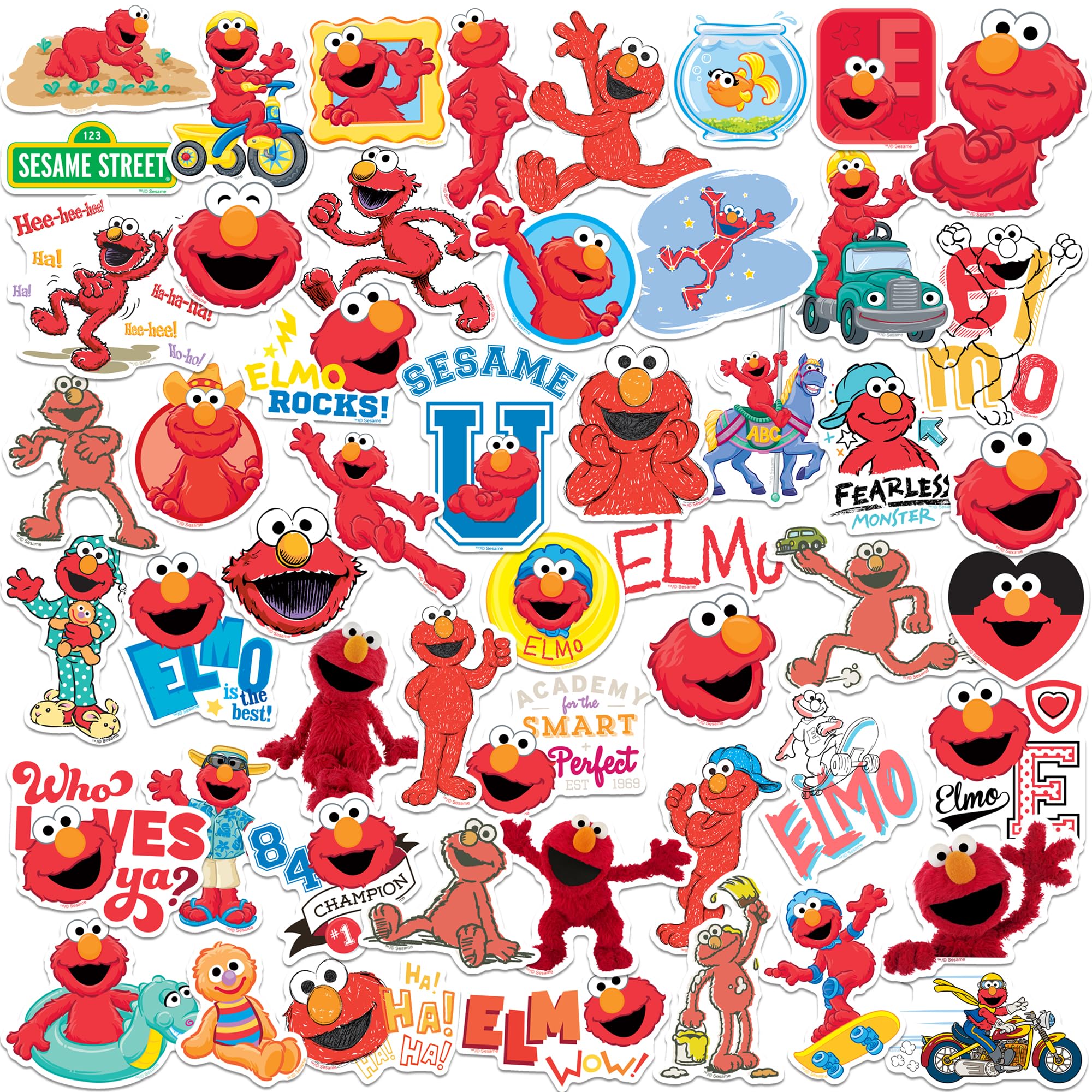 Sesame Street Elmo 50Ct Vinyl Large Deluxe Stickers Variety Pack   Laptop, Water Bottle, Scrapbooking, Tablet, Skateboard, Indoo