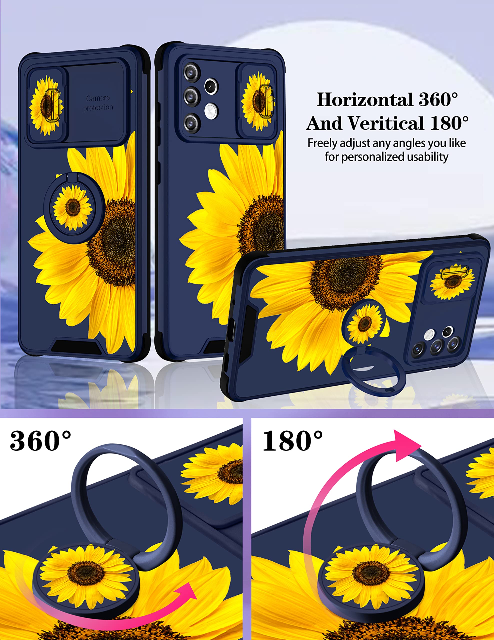 Goocrux (2In1 For Samsung Galaxy A32 5G Case Sunflower Floral For Women Girls Girly Phone Cover Cute Flowers Design With Slide C