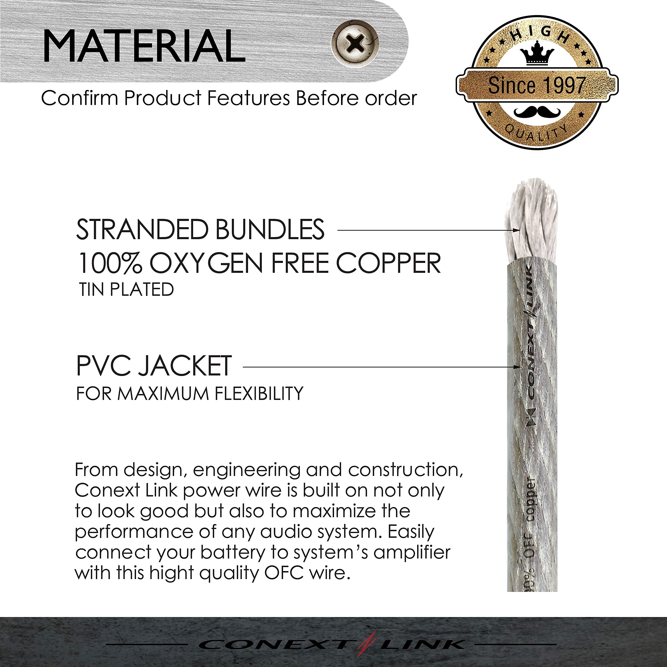 Conext Link 25Ft Full 1/0 Gauge Awg Power Cable Wire Tinned Ofc Copper Ground Clear Silver (10048)