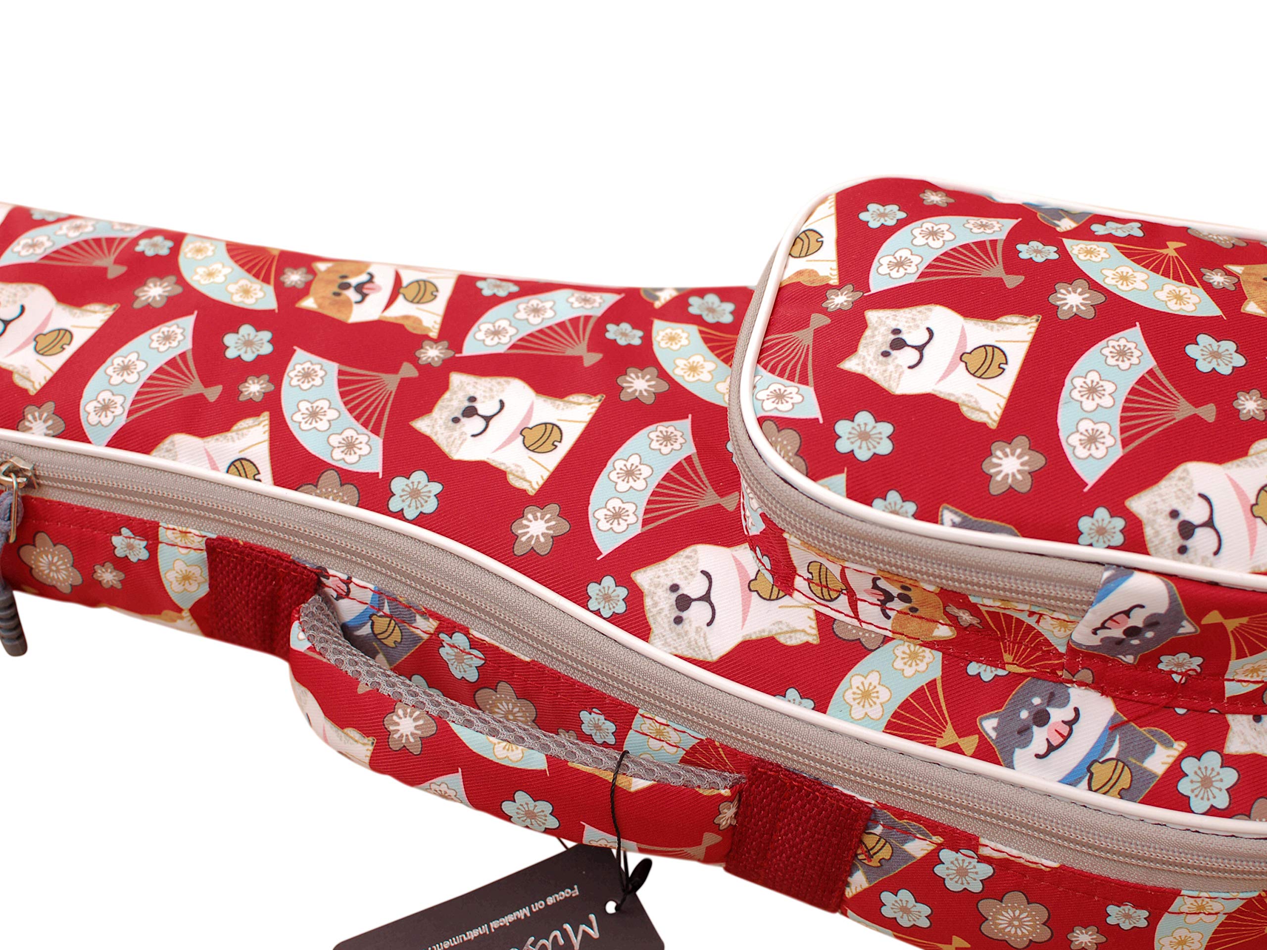 Music First Cute Cartoon Shiba Inu And Sakura Dog Ukulele Case, Fit For 2324 Inch Concert Ukulele, Red