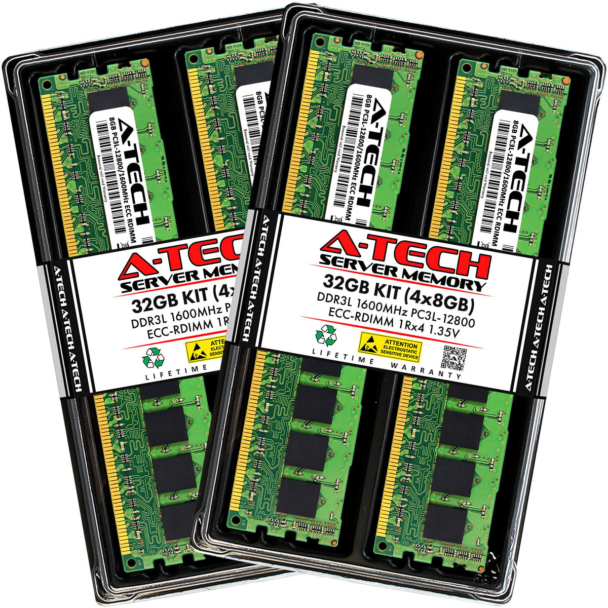 A Tech 32Gb Kit (4X8Gb) Ddr3/Ddr3L 1600Mhz Pc3L 12800R Ecc Rdimm 1Rx4 Single Rank 1.35V Ecc Registered Dimm 240 Pin Server Ram M