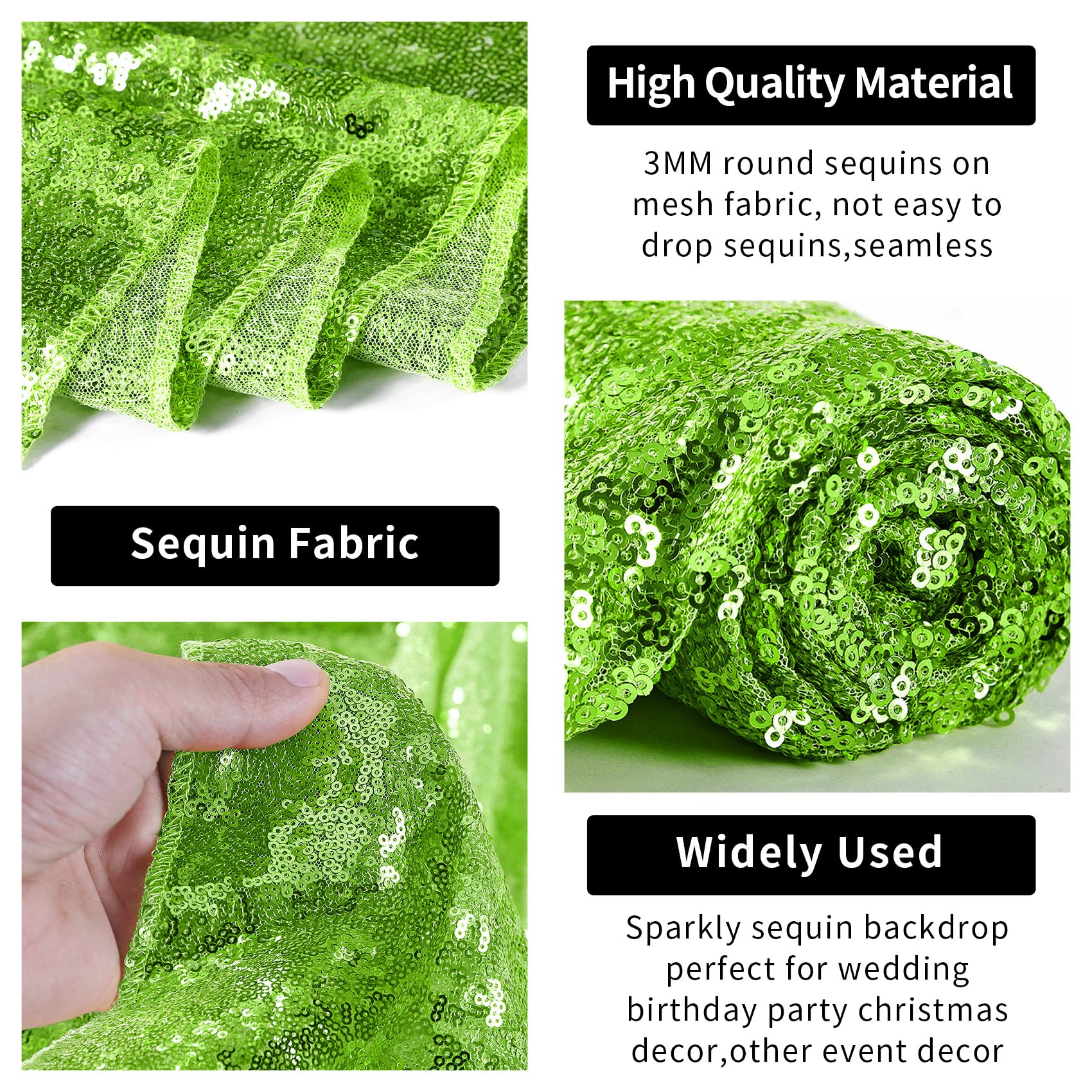 Hahuho Light Green Sequin Backdrop Curtain, 4Pcs 2Ftx8Ft Glitter Backdrop Curtain For Parties, Christmas, Wedding, Banquet Decor