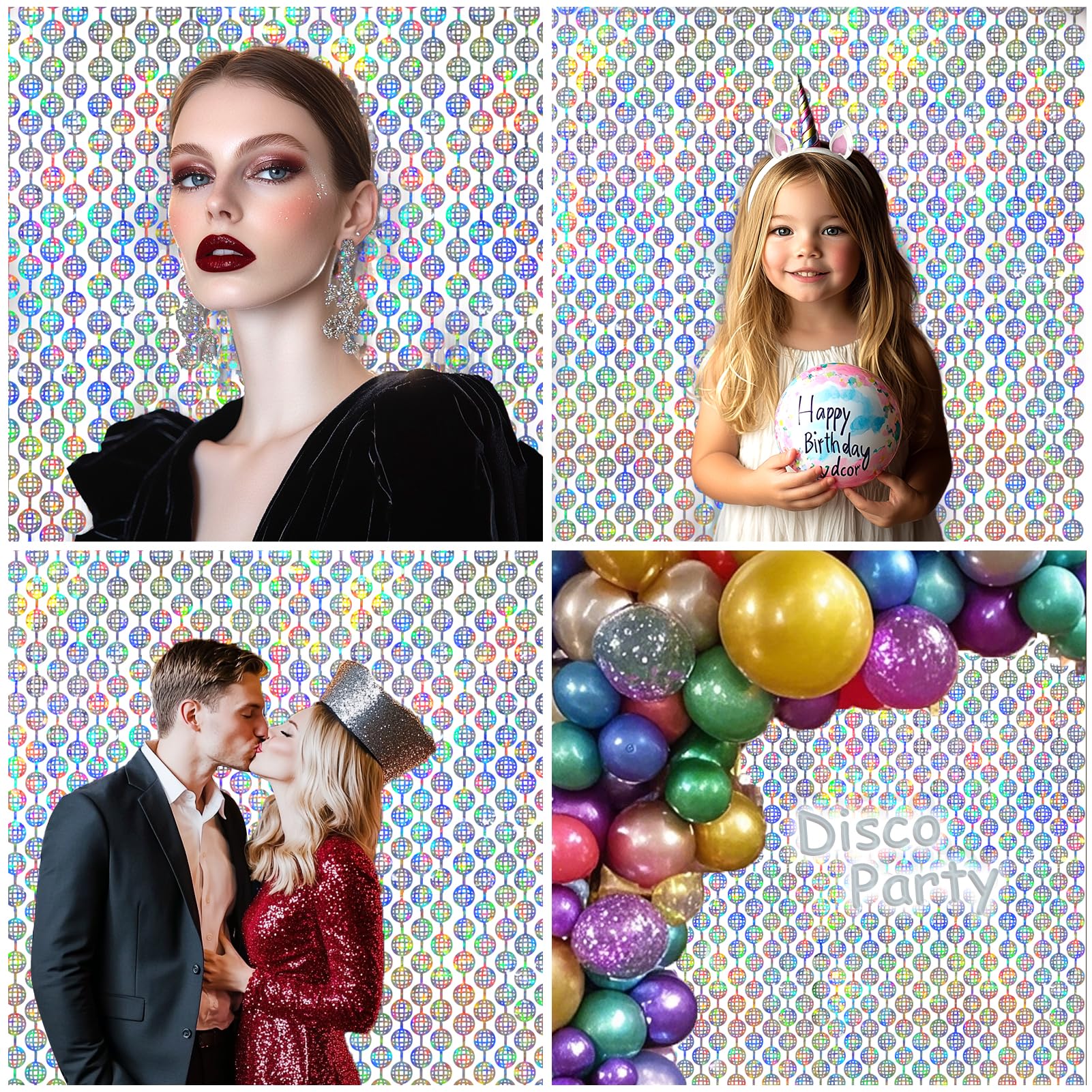 2 Packs Disco Ball Foil Curtain, Silver Glitter Metallic Backdrop For Birthday, Wedding, Baby Shower, 70S 80S 90S Theme Party, B